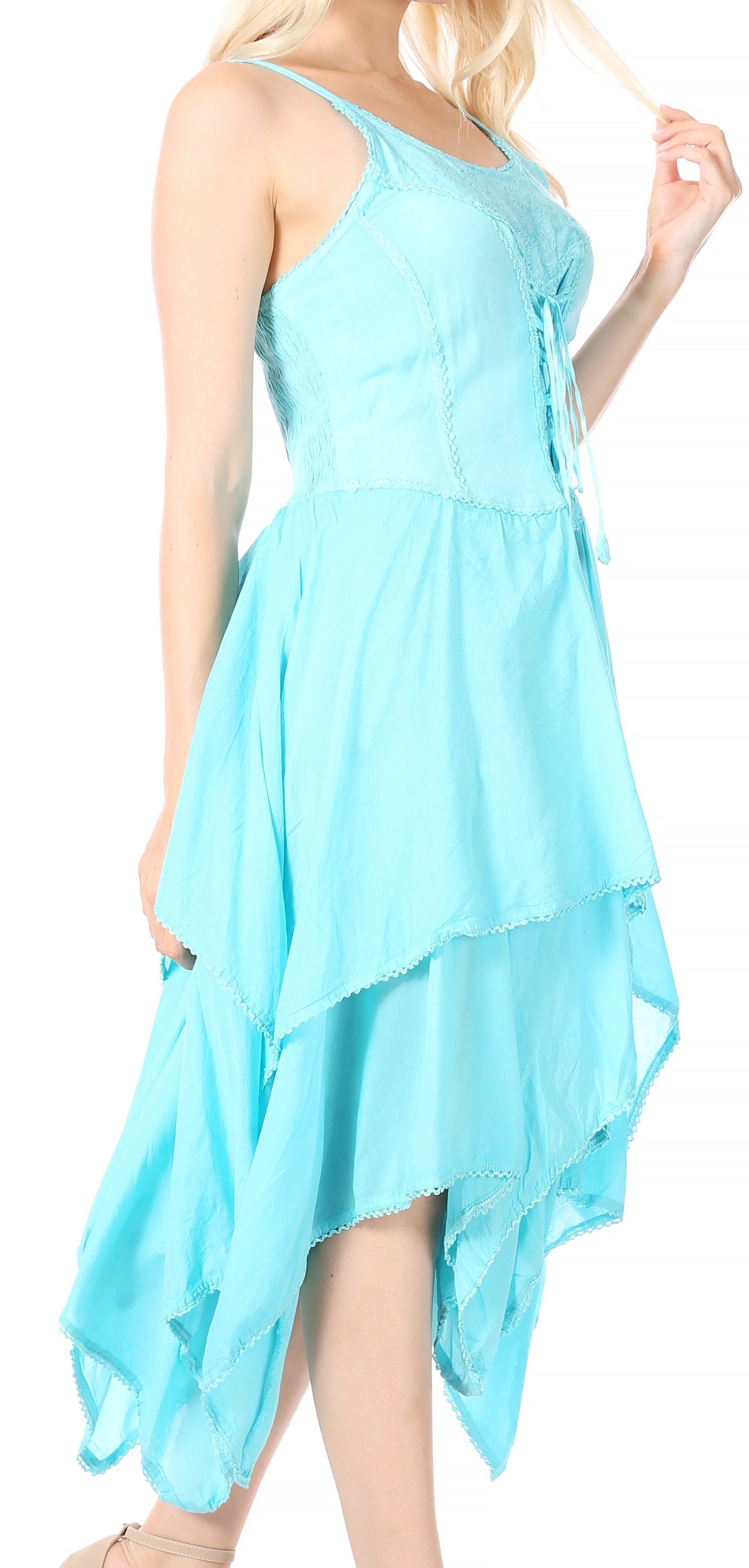 Light blue dress with a high-low hem on a white background
