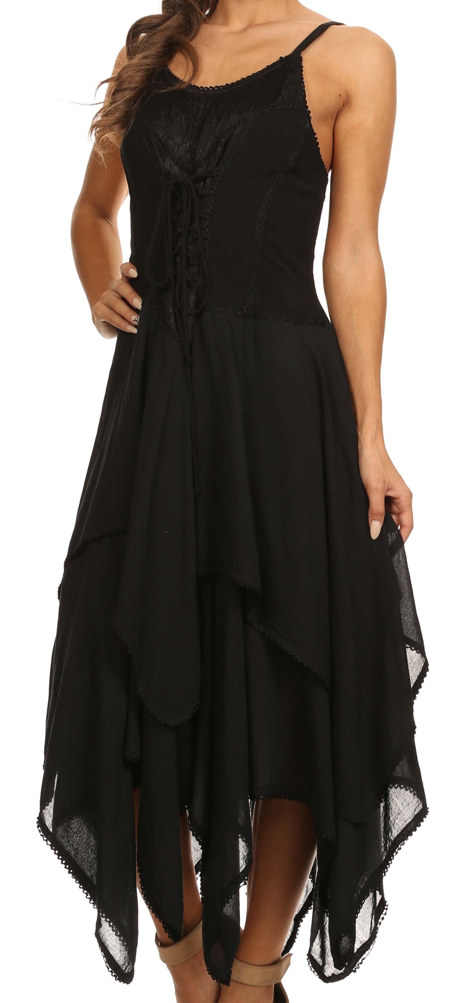 Black dress with a flowing design on a white background