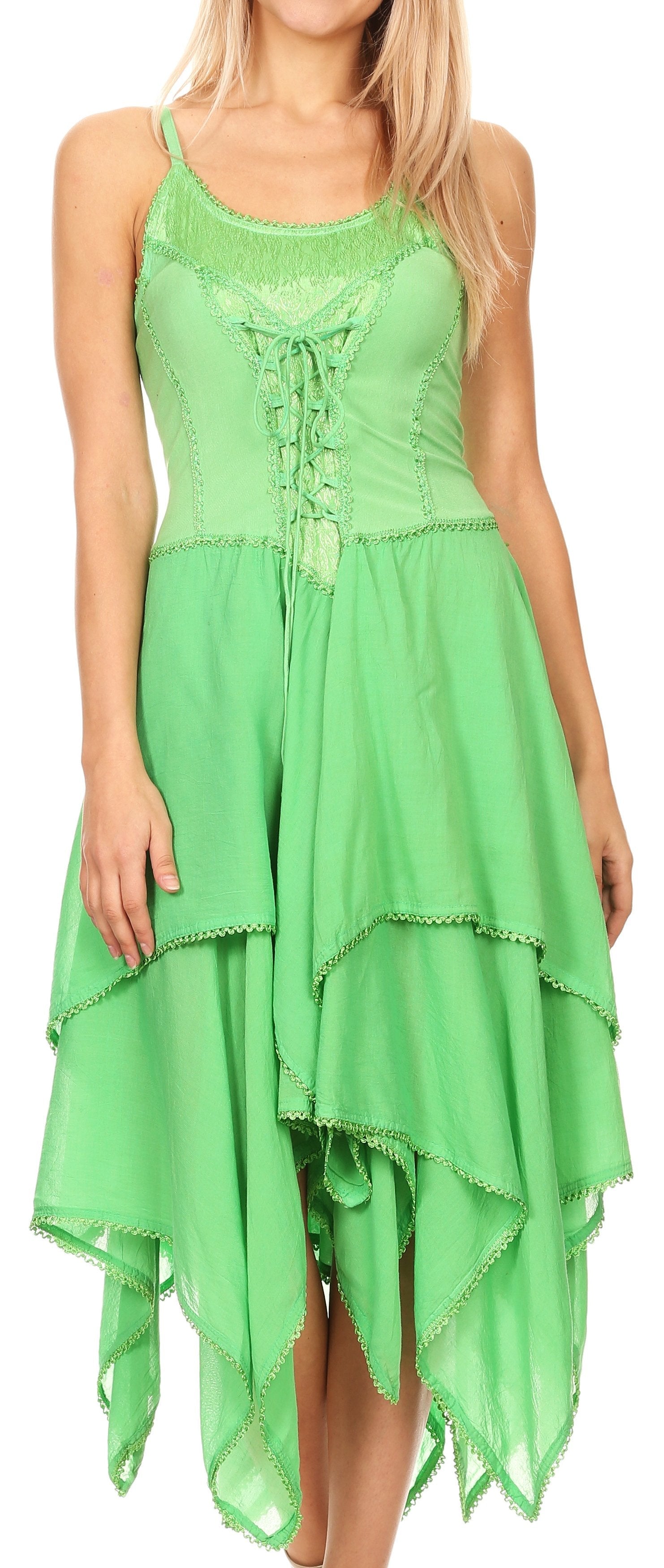 Green dress with lace details on a white background