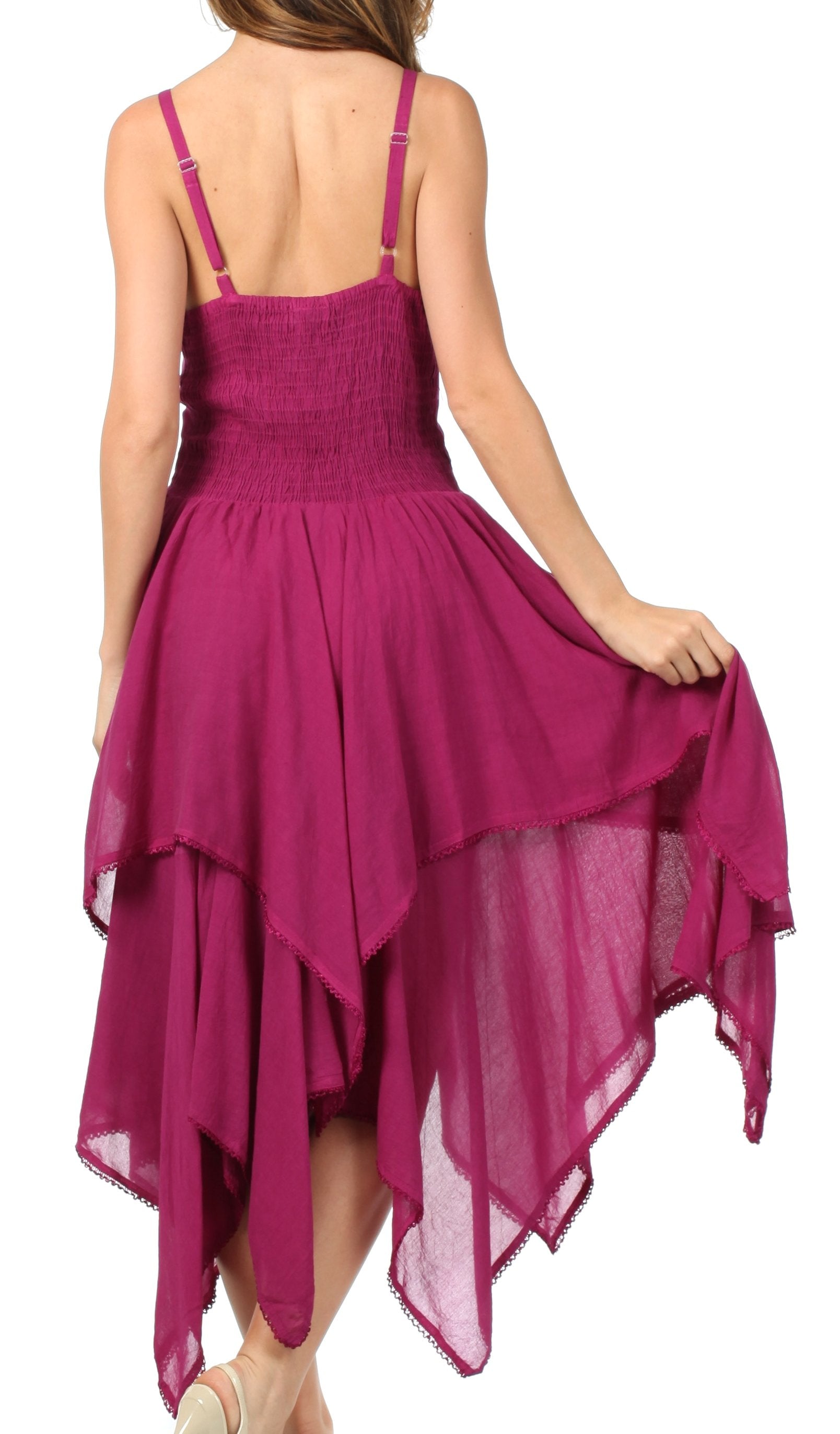 Fuchsia dress with thin straps on a white background