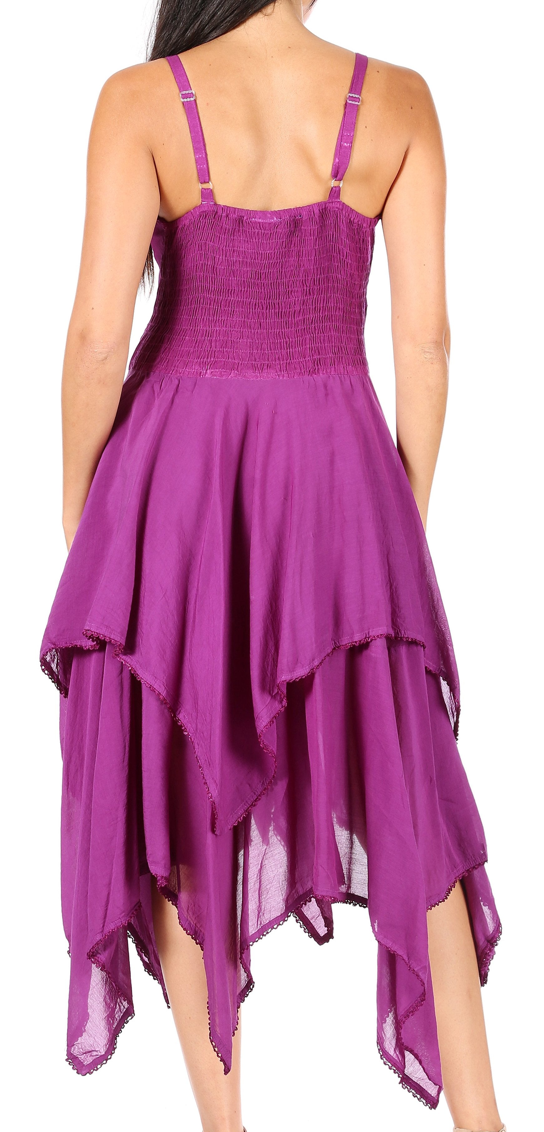 Purple dress with a layered skirt on a white background