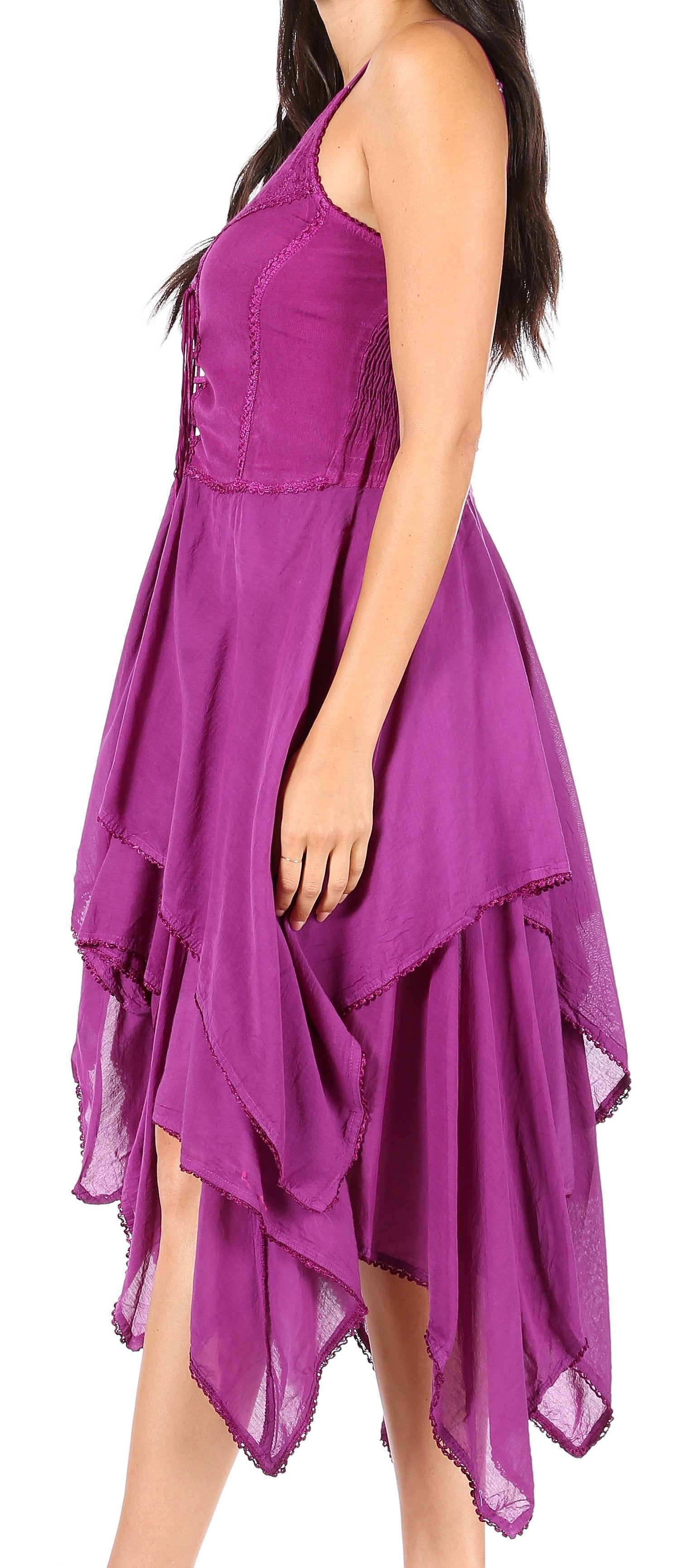 Purple dress with a flowing design on a white background