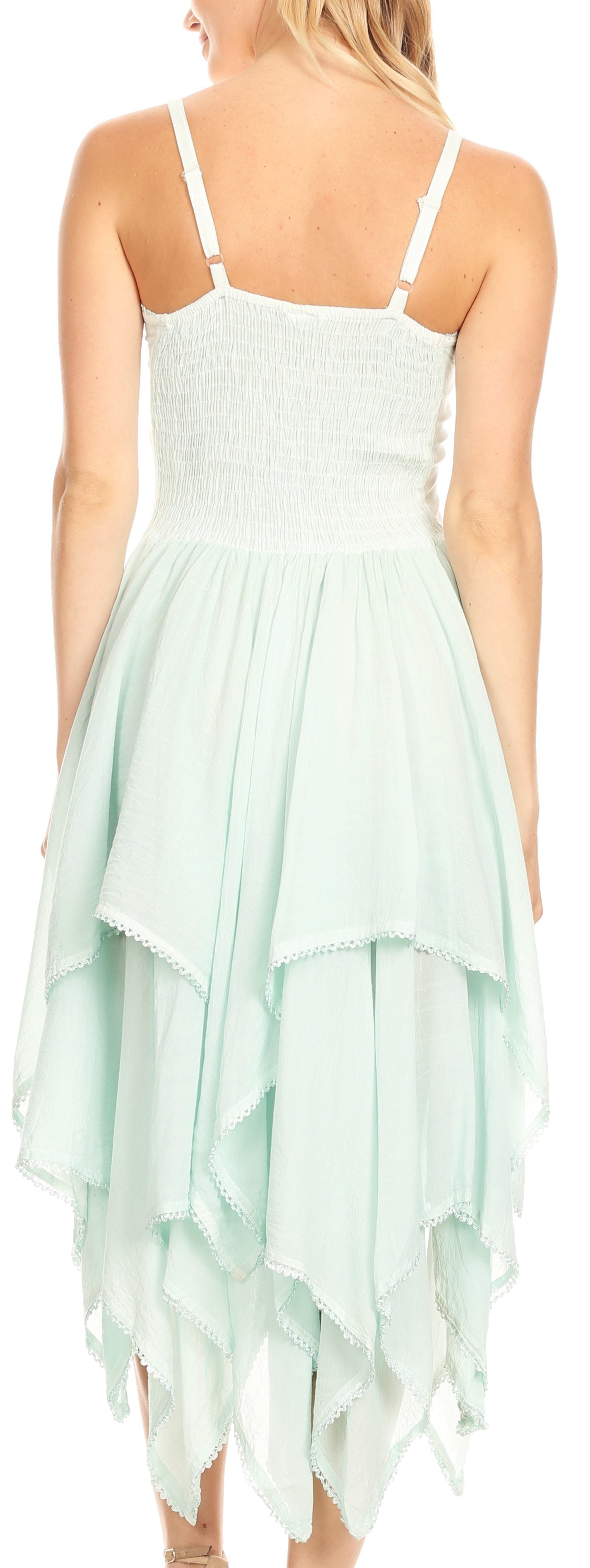 Mint green dress with thin straps on a plain background