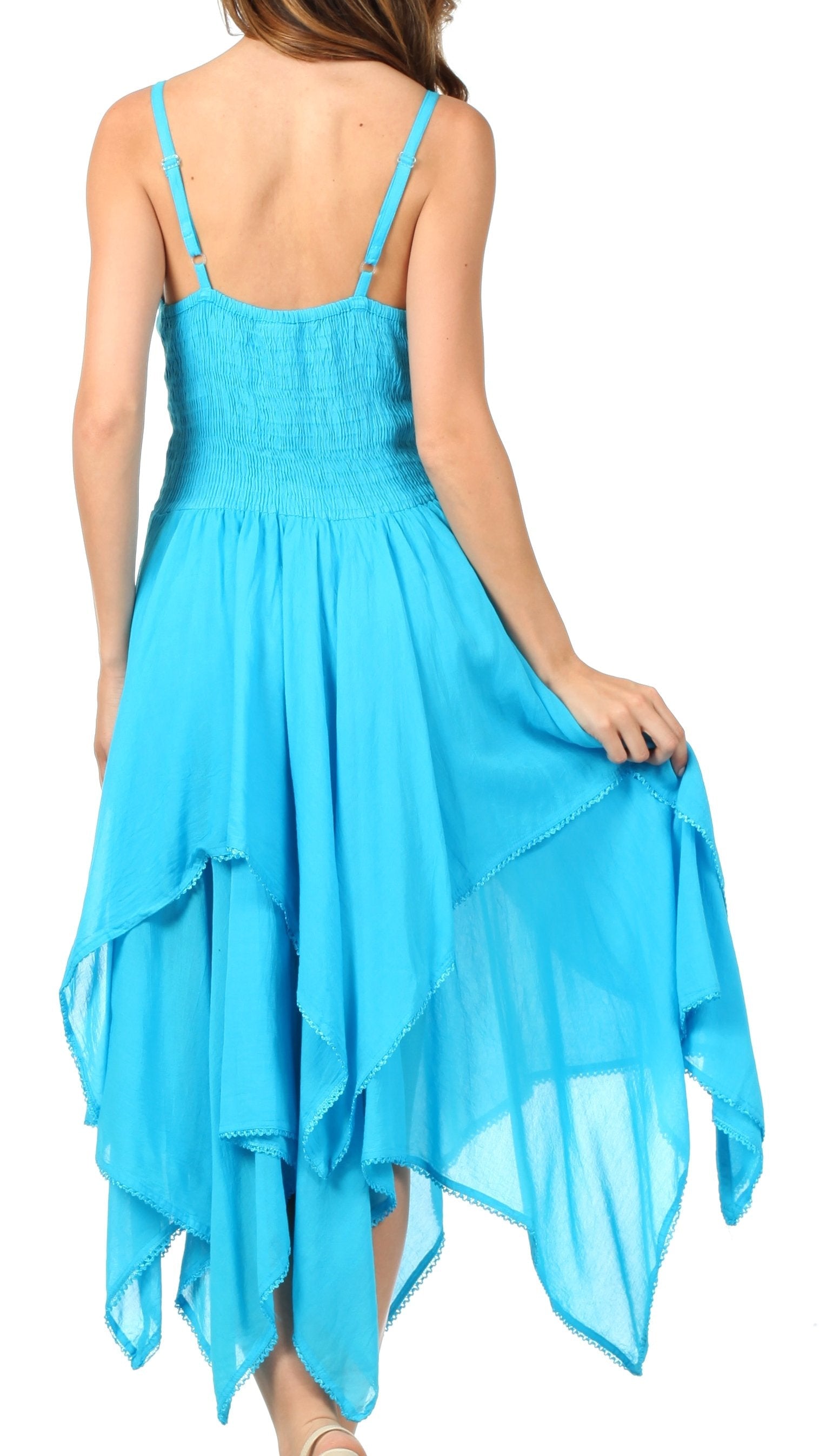 Blue dress with thin straps on a white background