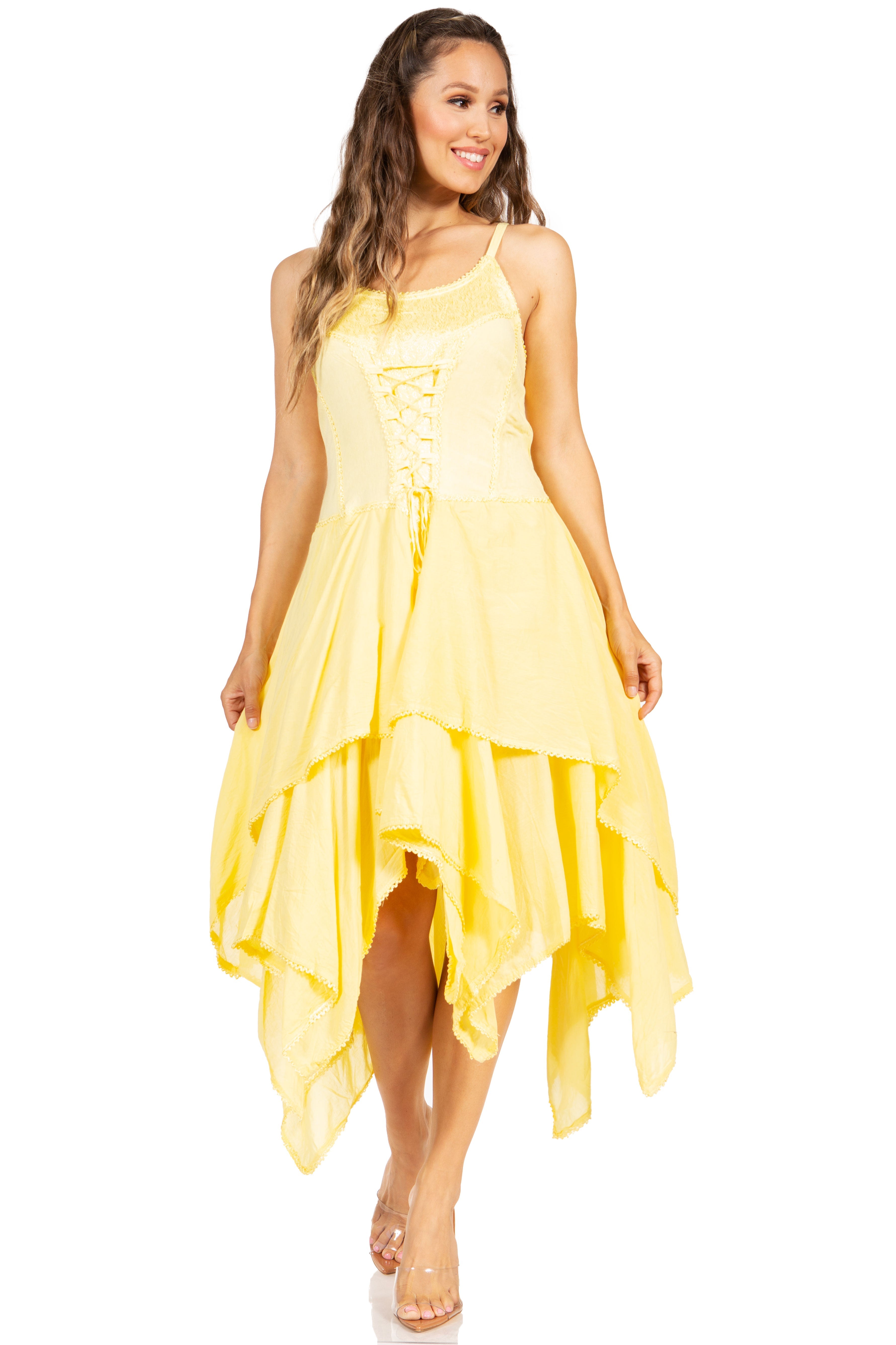 Woman wearing a yellow dress on a white background