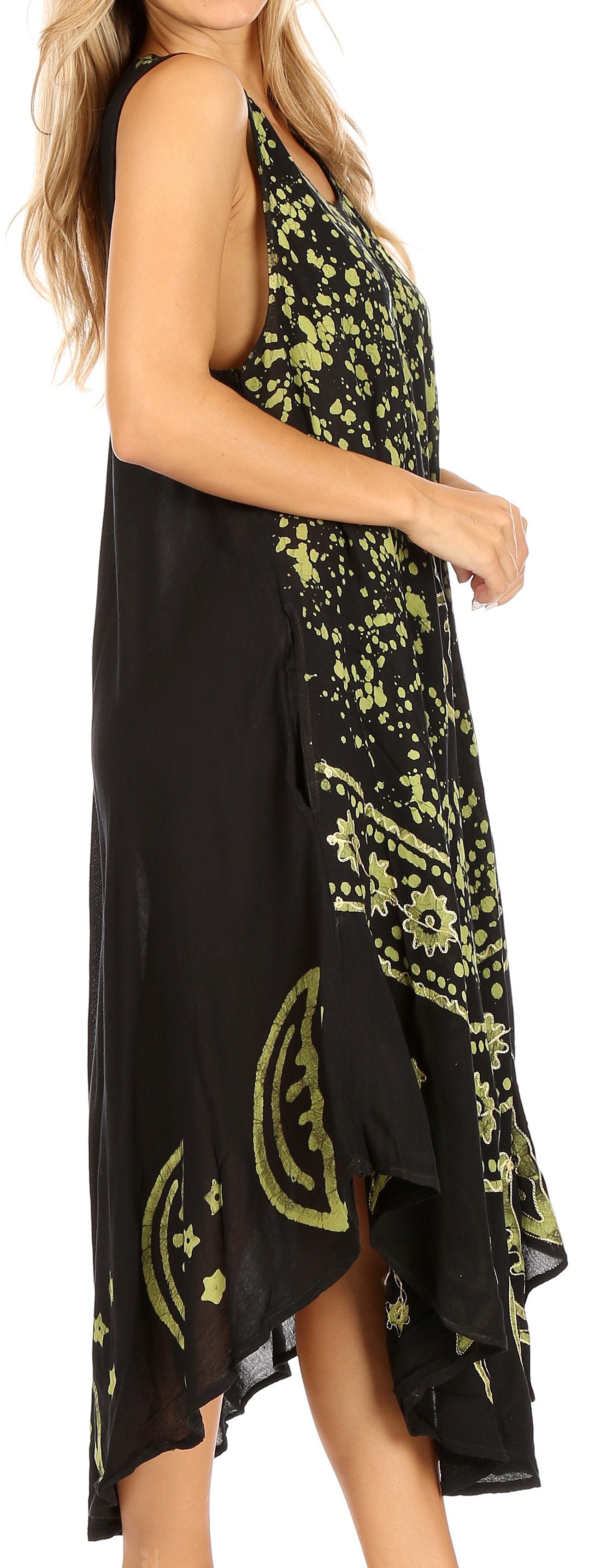 Black dress with yellow floral patterns on a white background