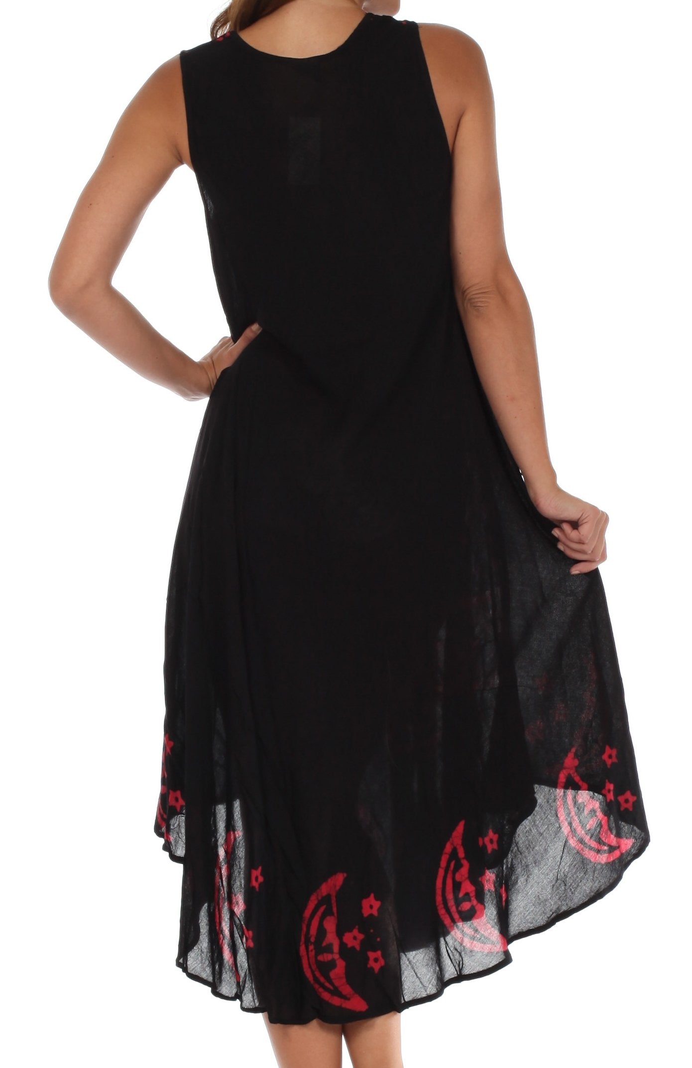 Black dress with red floral embroidery on a white background