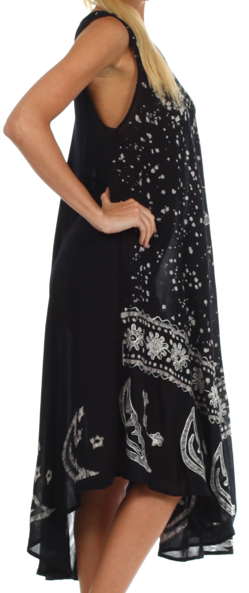 Black dress with white pattern on a white background