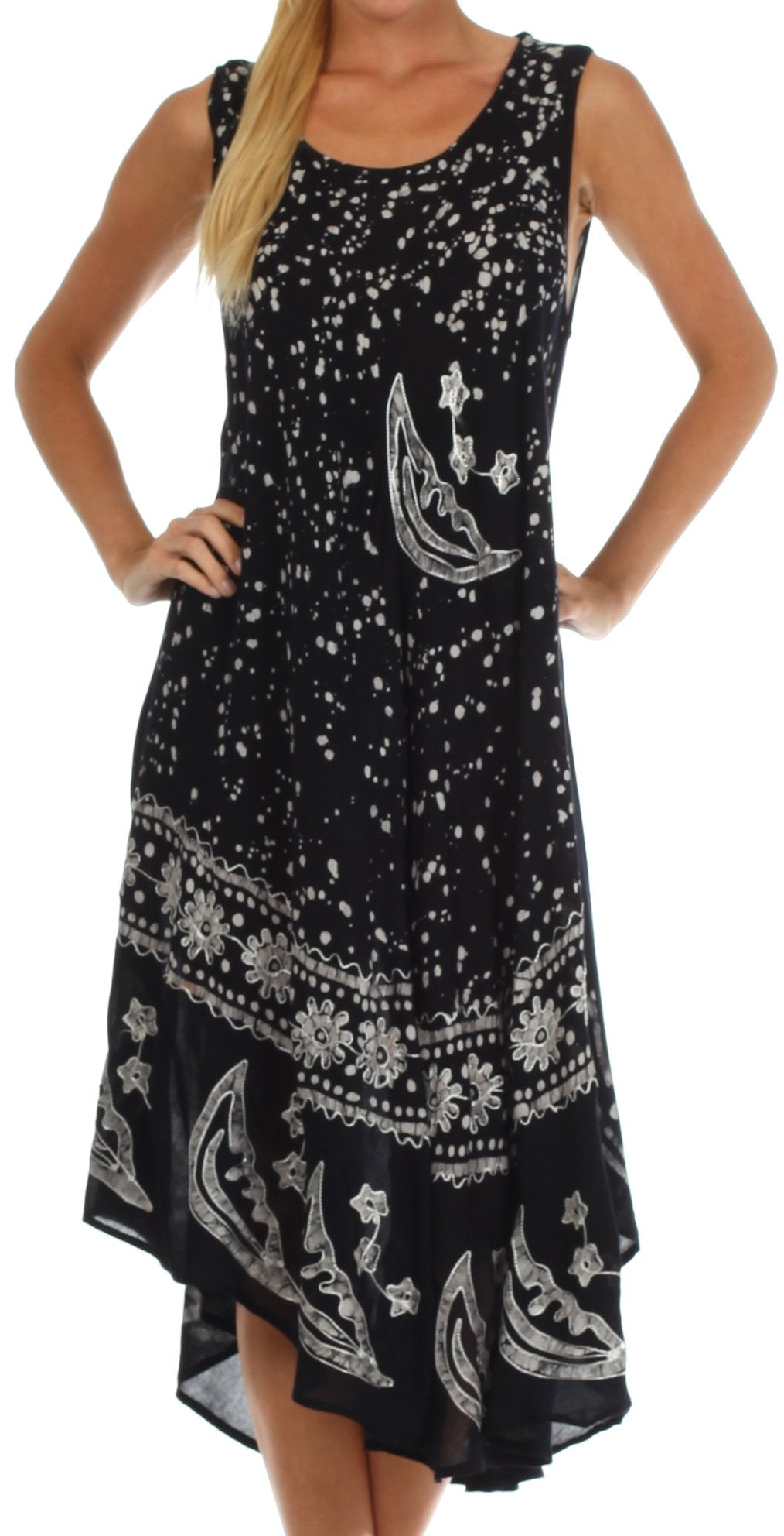 Black dress with white patterns on a white background
