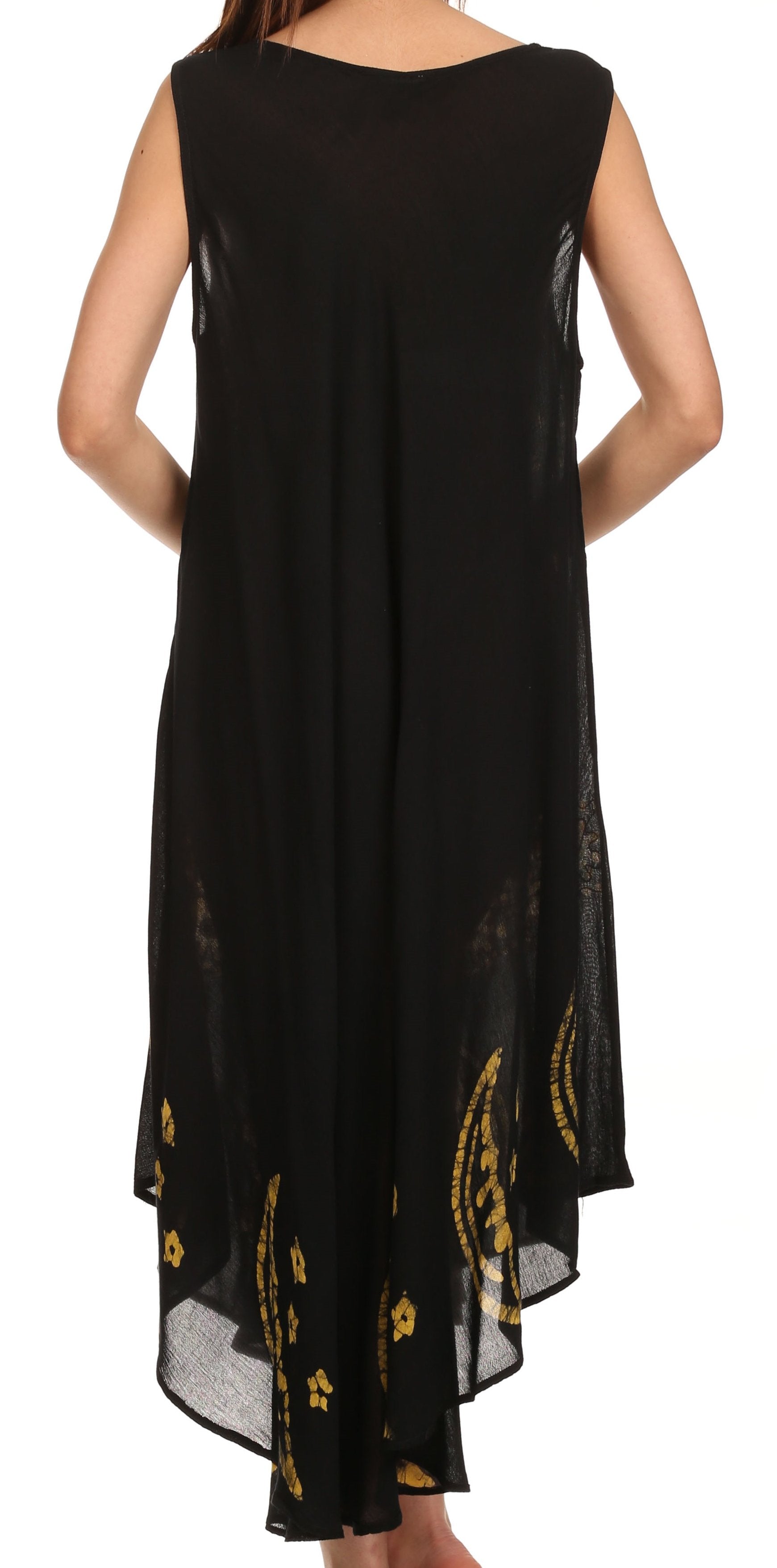 Black dress with gold embroidery on a white background