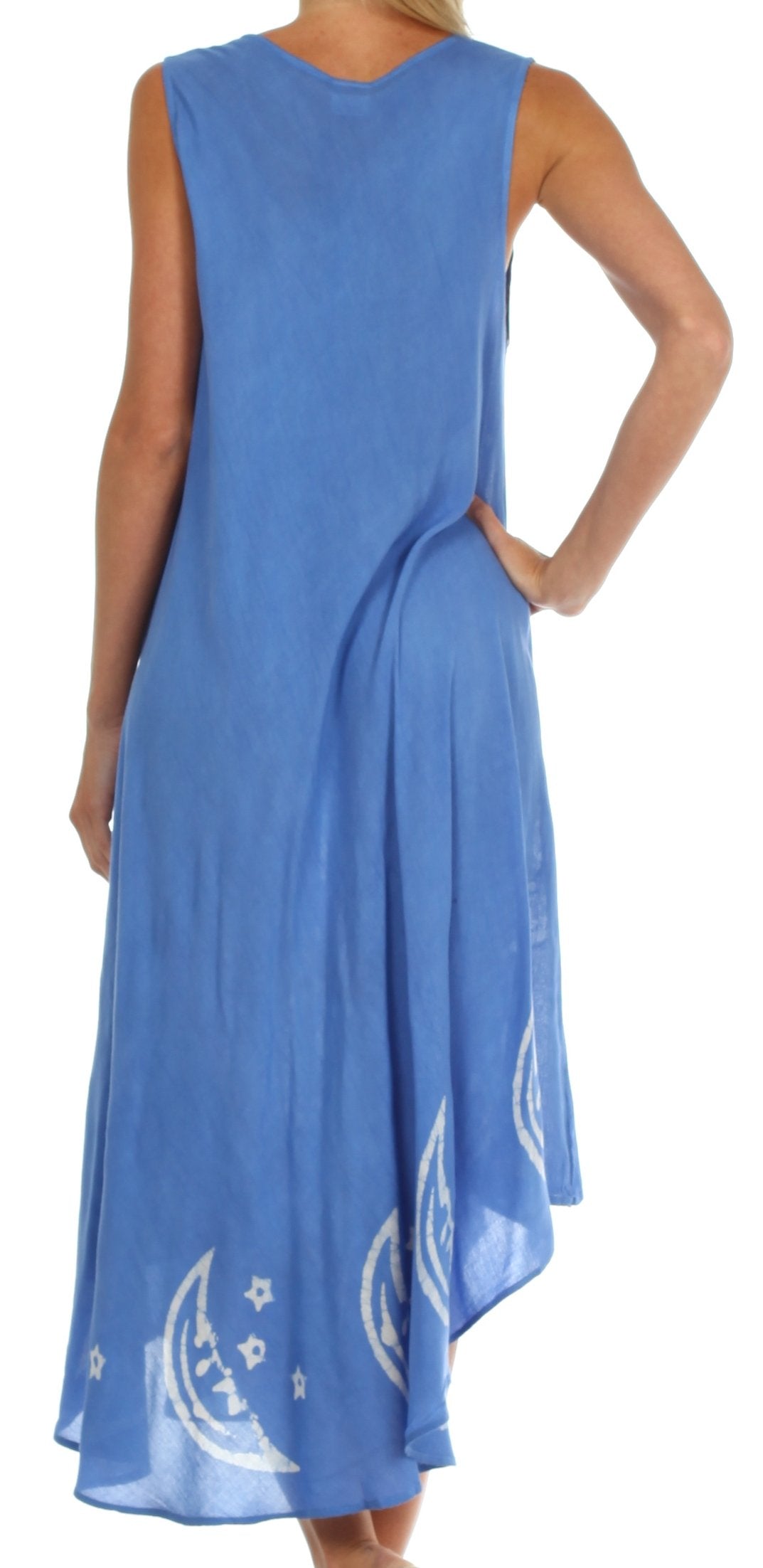 Blue dress with white patterns on a white background