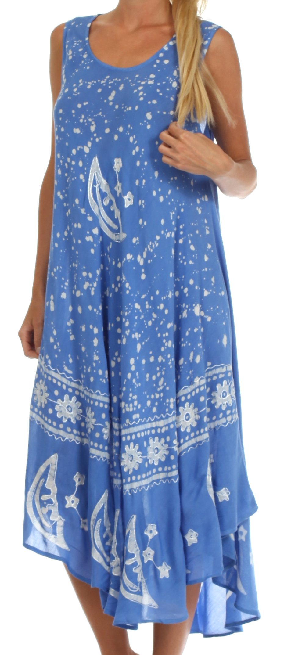 Blue dress with white patterns worn by a person