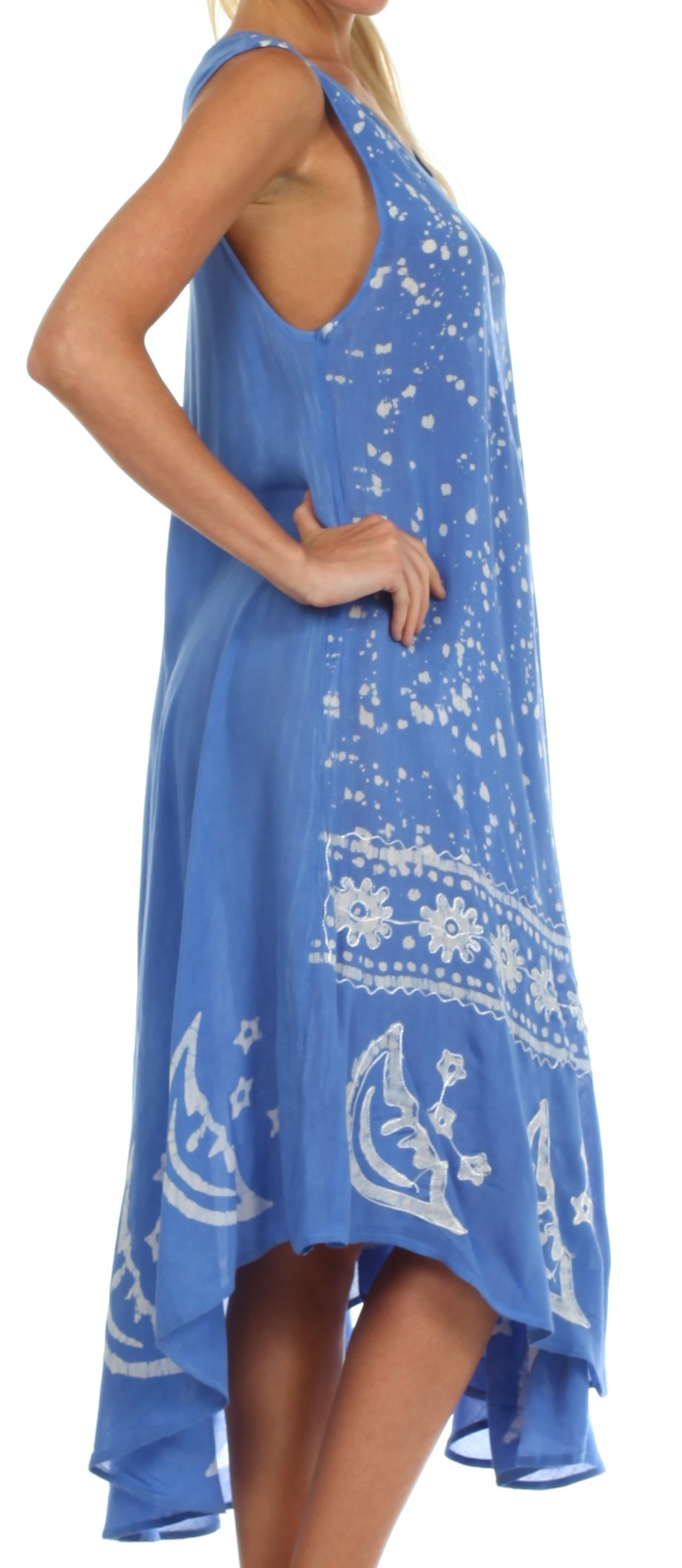 Blue dress with white patterns on a white background