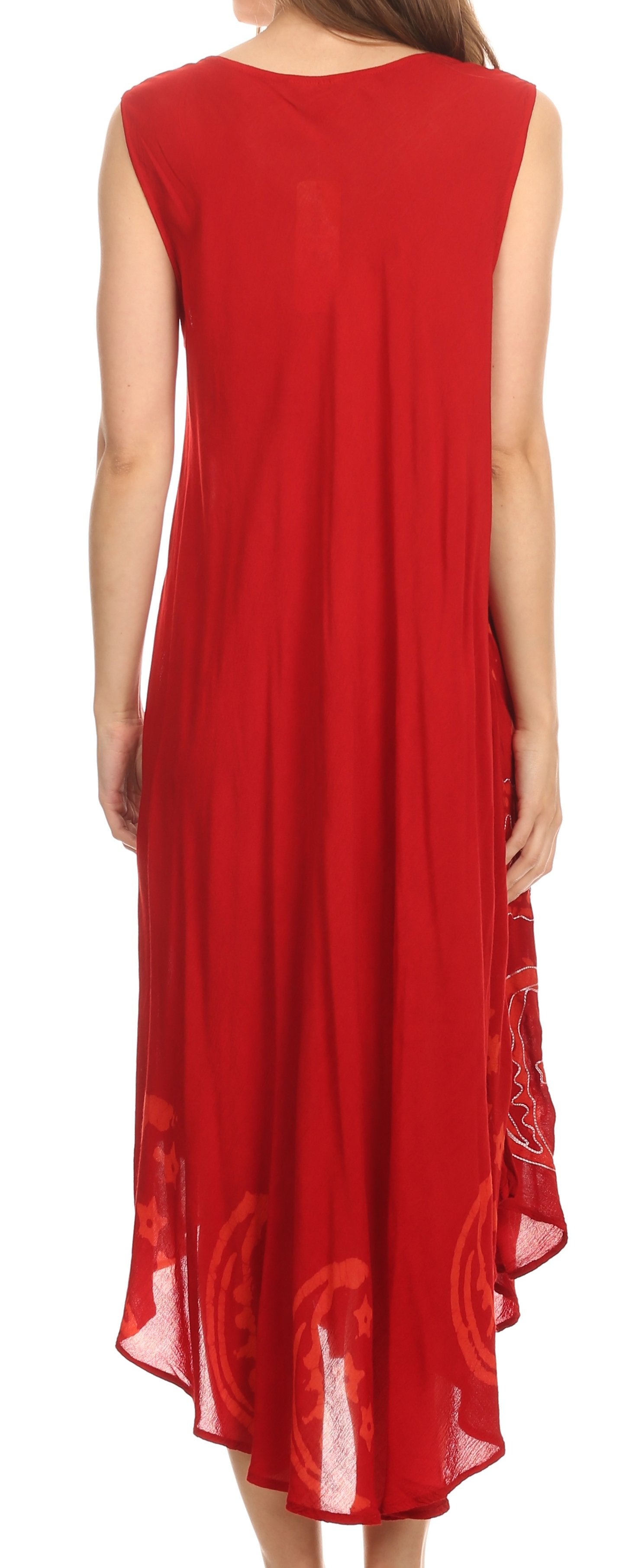 Red sleeveless dress with a subtle pattern on a white background