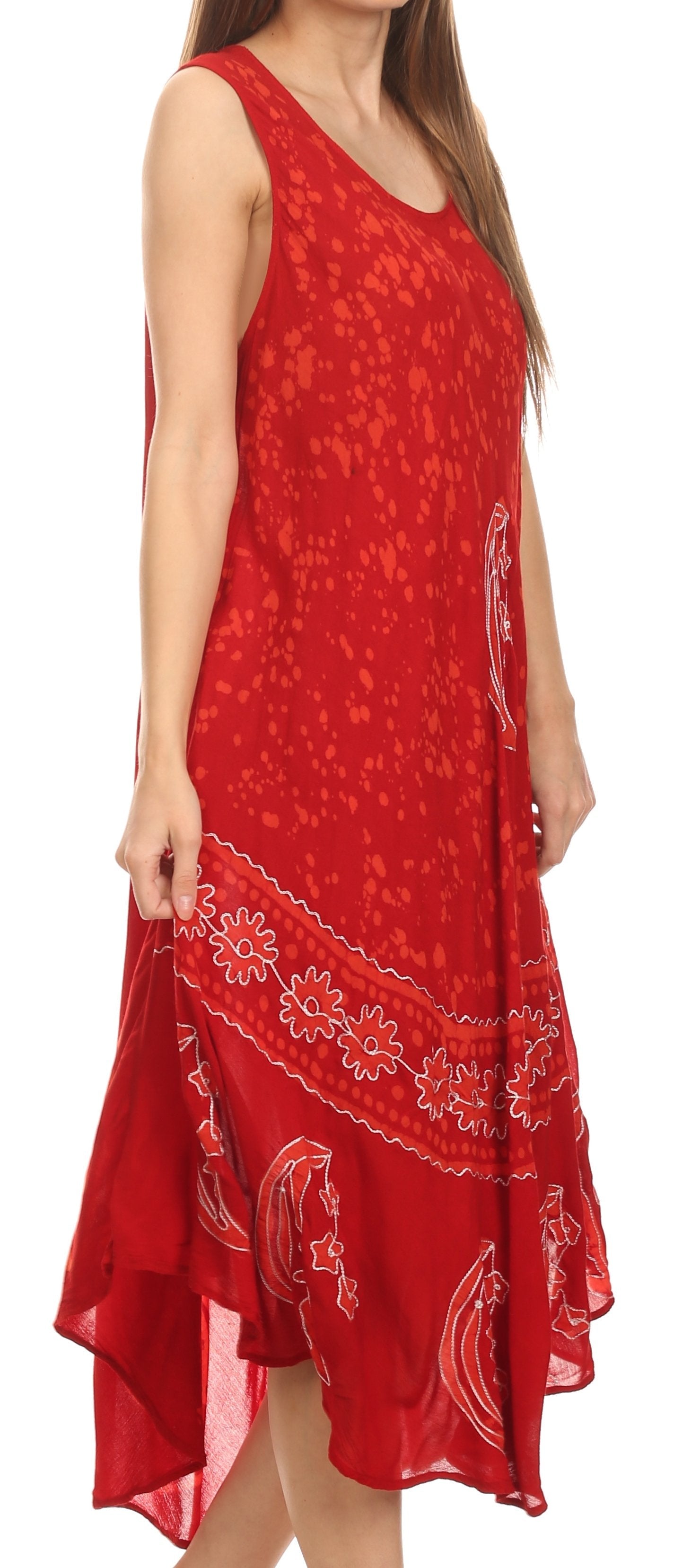 Red dress with white patterns on a white background