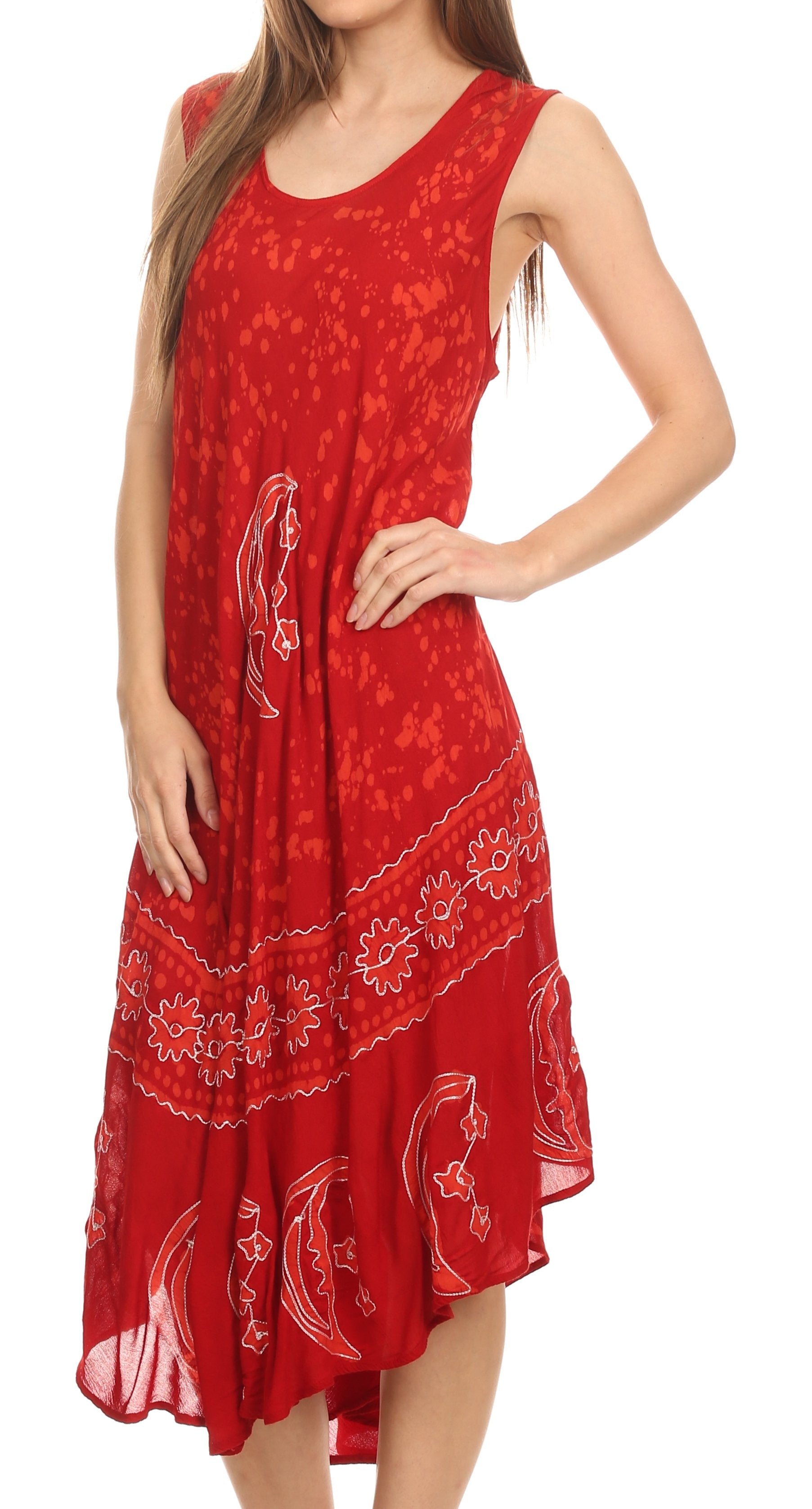 Red dress with white patterns on a white background
