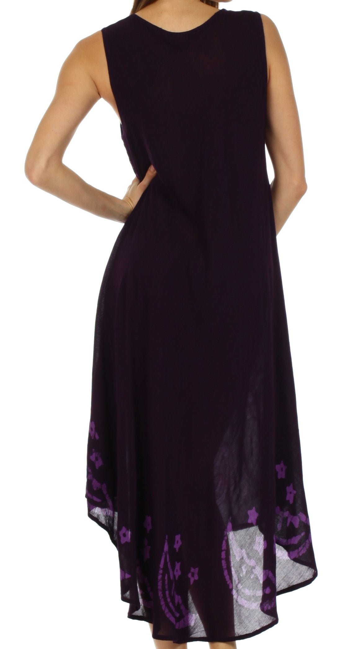 Black dress with purple floral patterns on a white background
