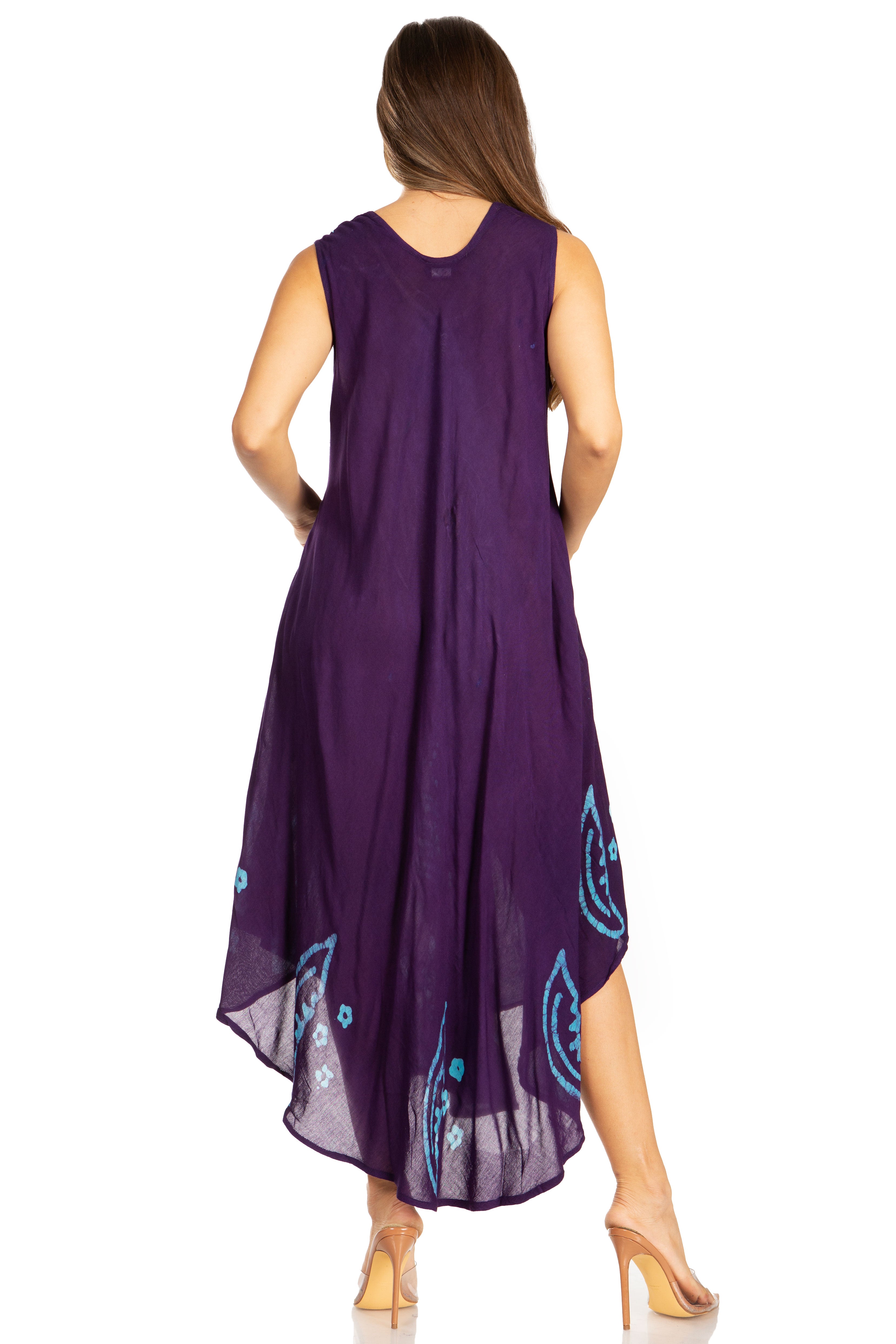Purple dress with floral patterns on a white background