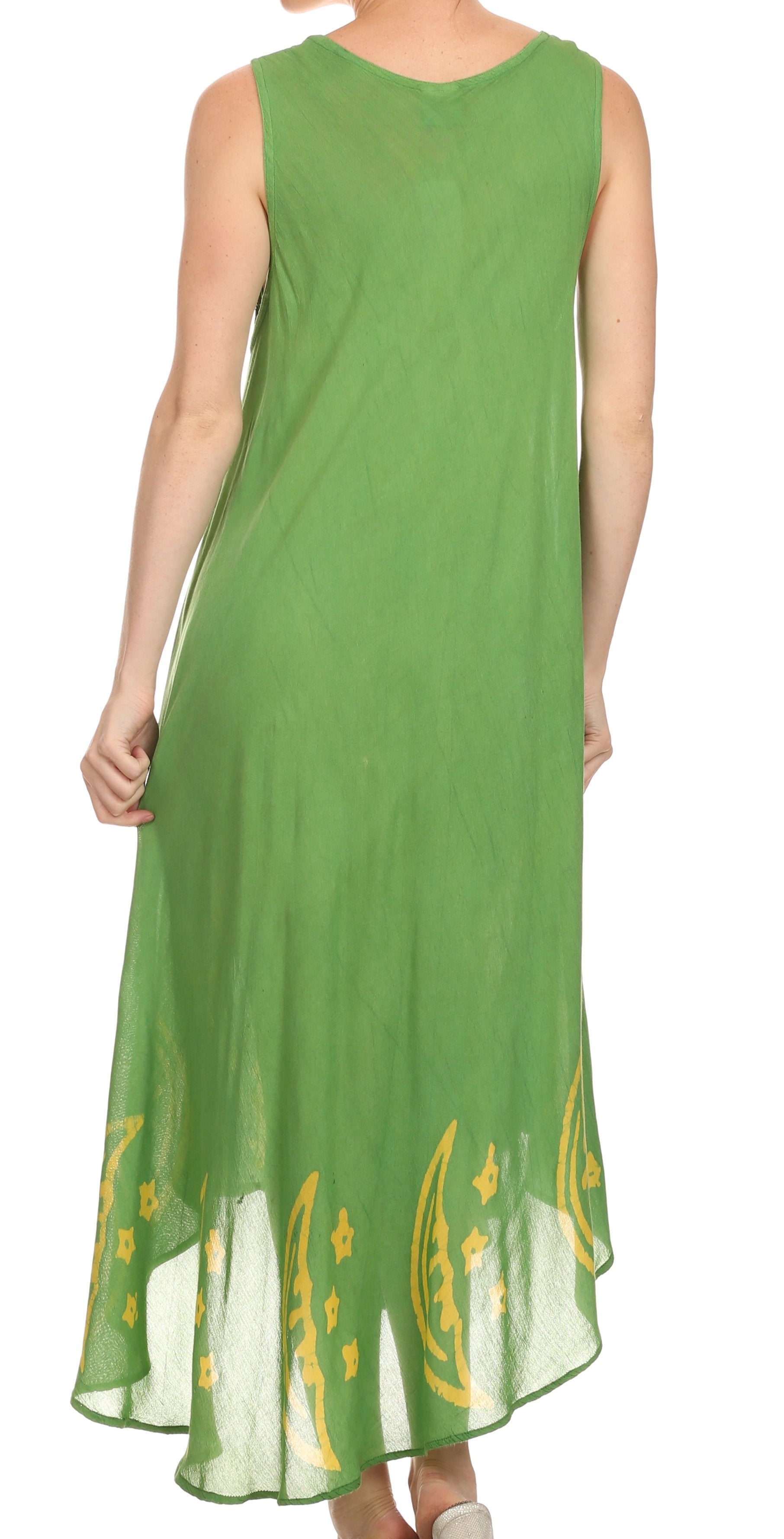 Green dress with yellow patterns on a white background