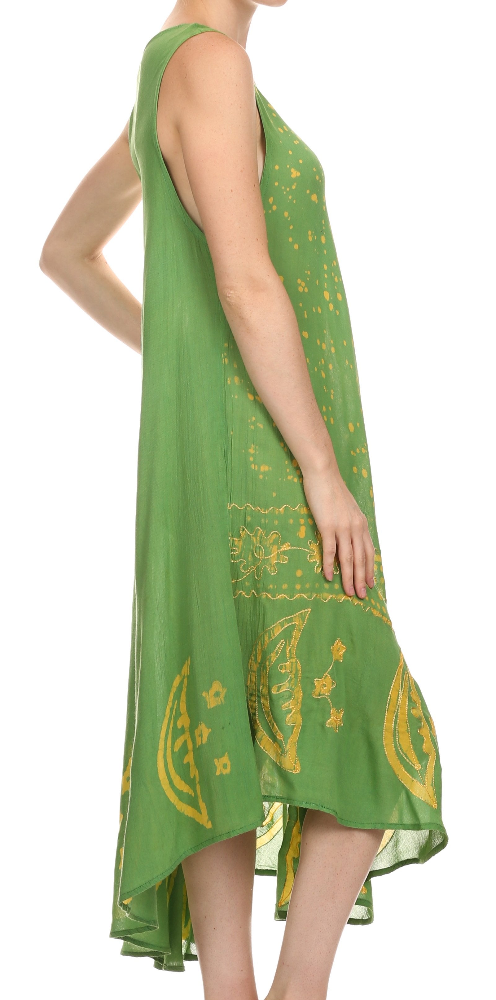 Green dress with yellow patterns on a white background