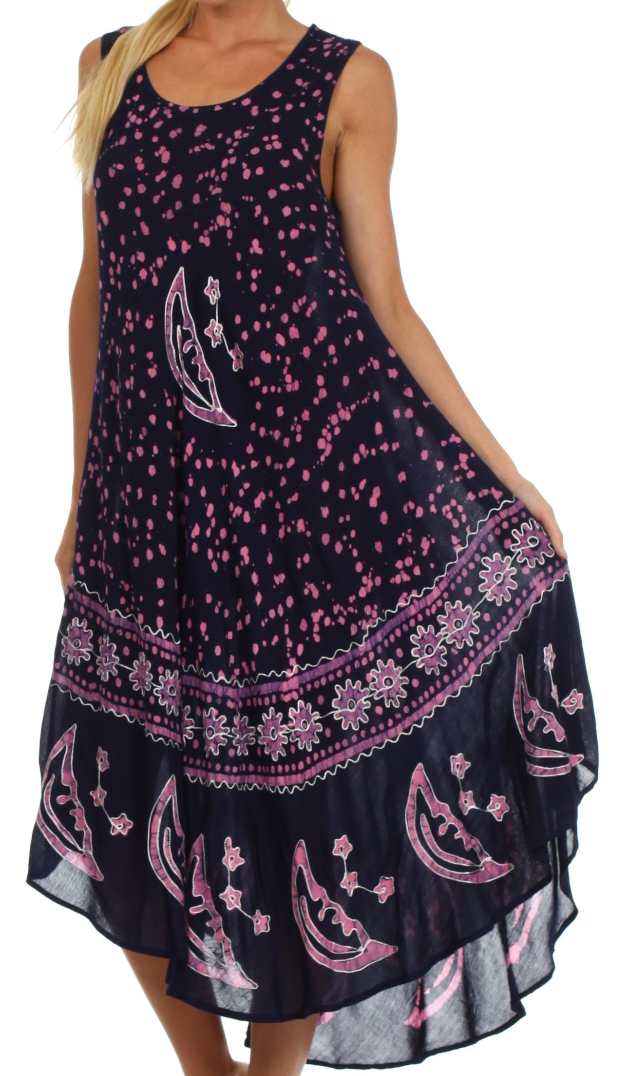 Black dress with pink floral patterns on a white background