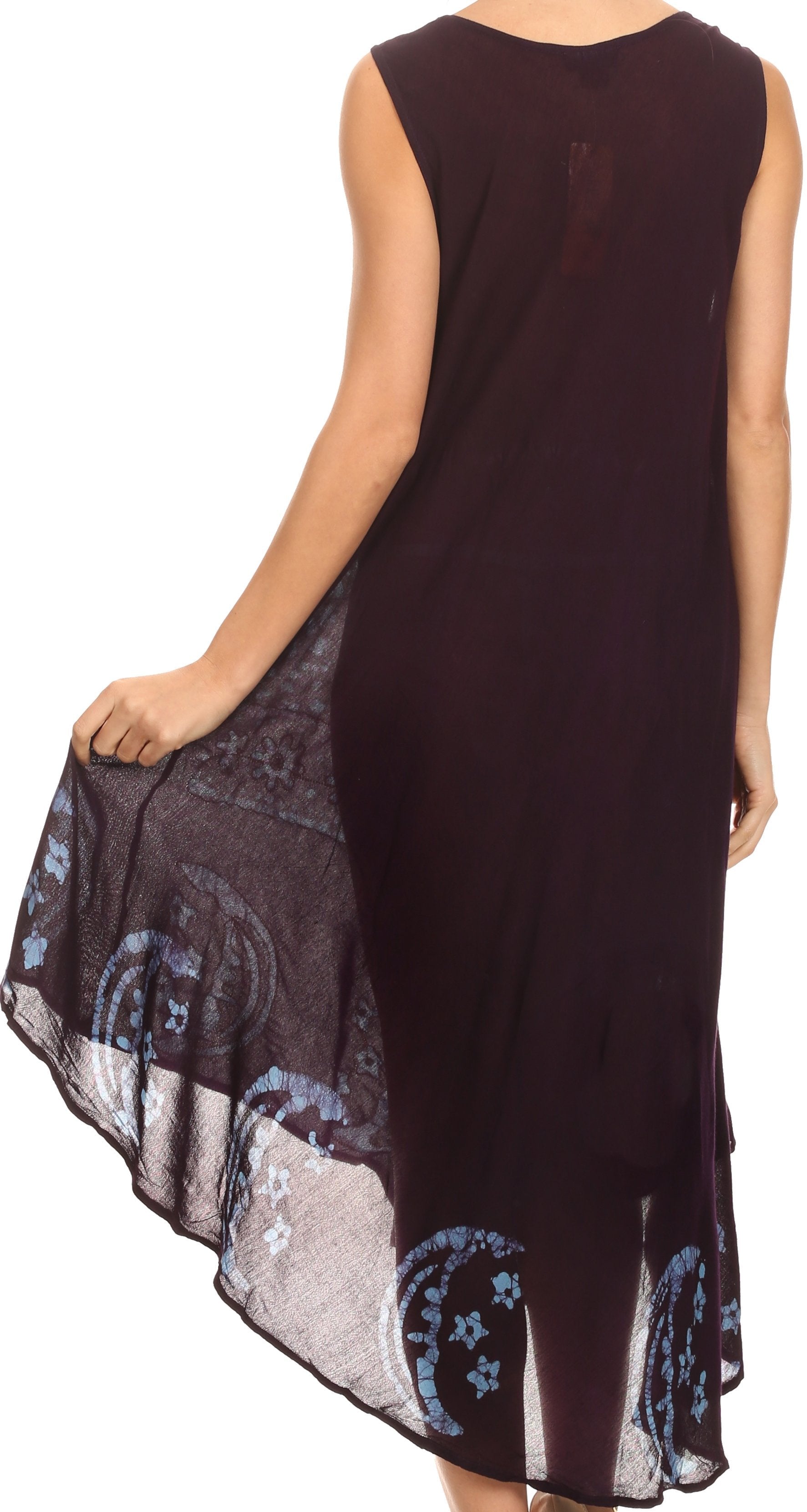 Black sleeveless dress with floral patterns on a white background
