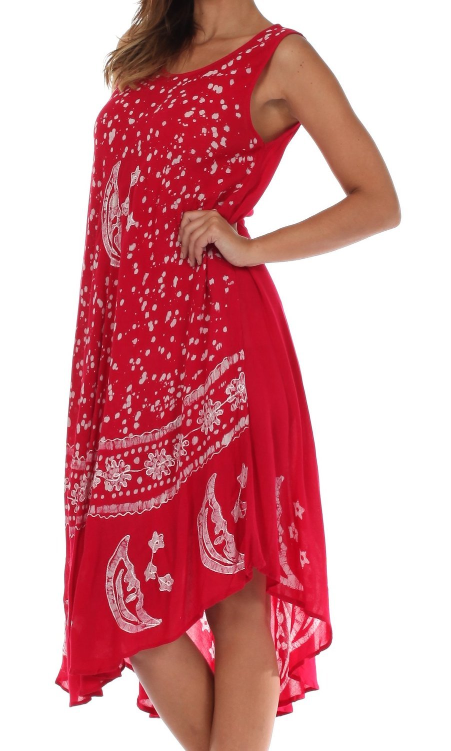 Red dress with white patterns on a white background