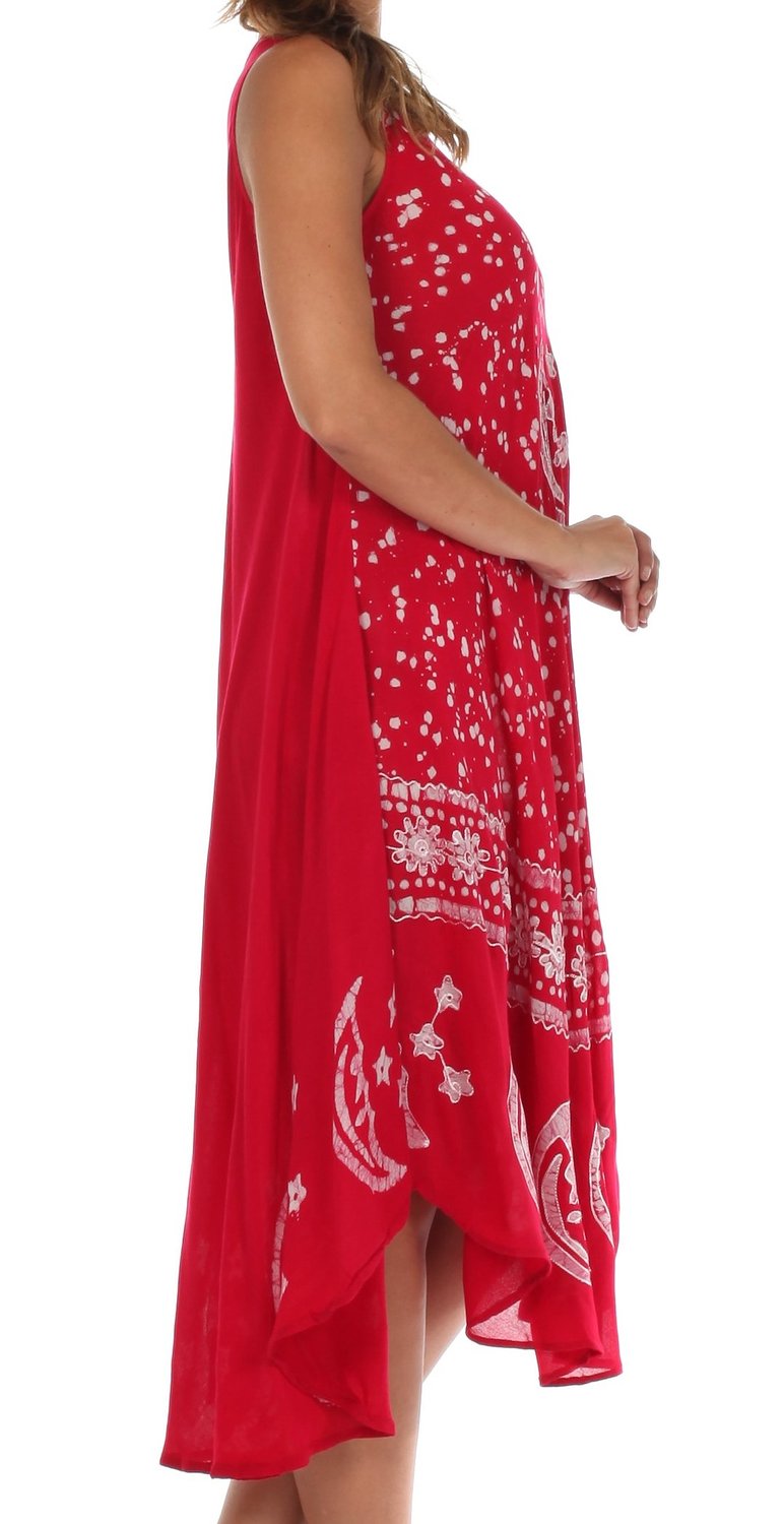 Red dress with white patterns on a white background