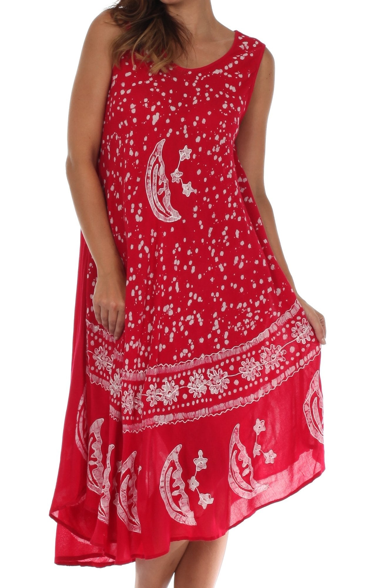 Red dress with white patterns on a white background