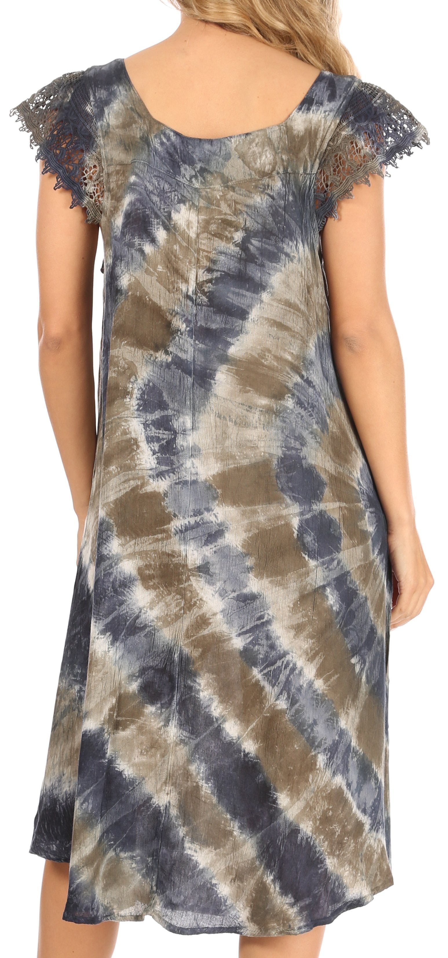 Tie-dye dress with lace sleeves on a white background