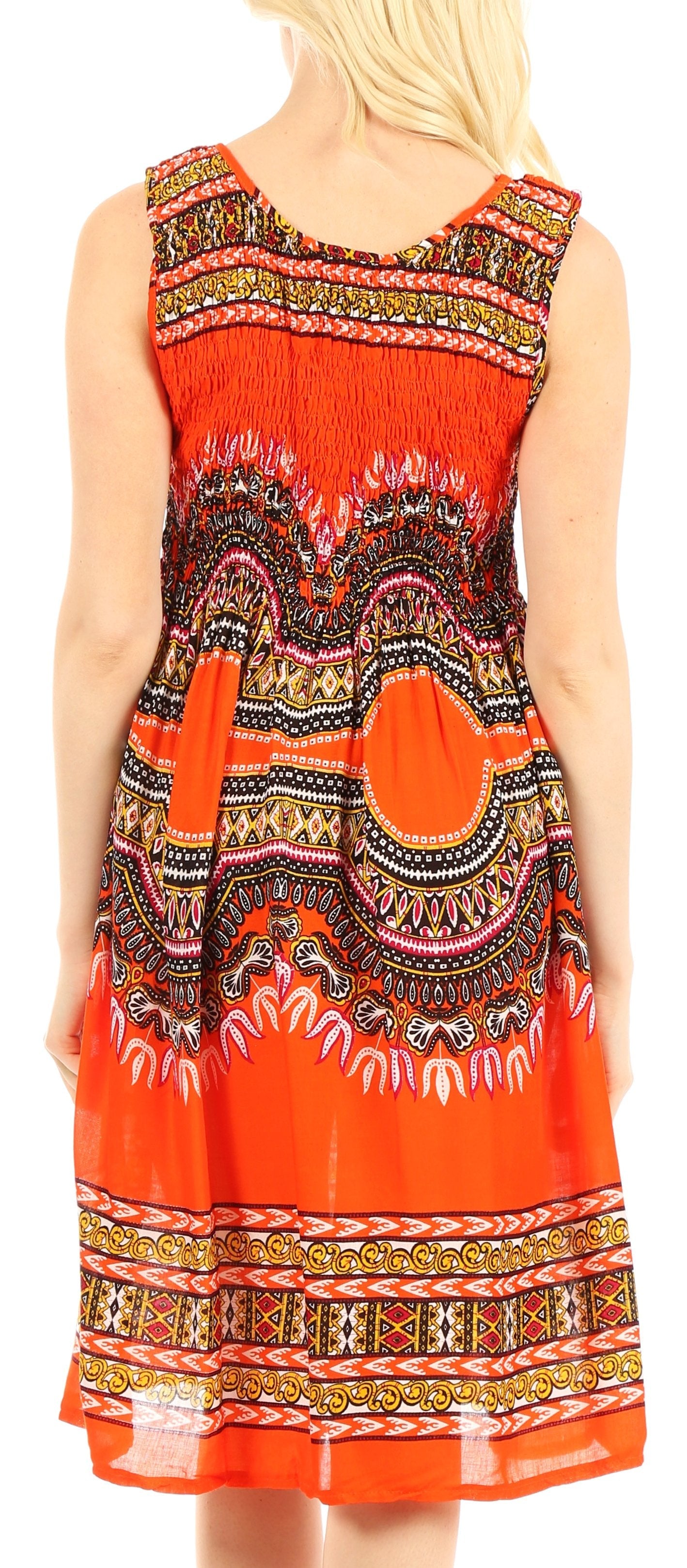 Orange dress with a colorful pattern on a person
