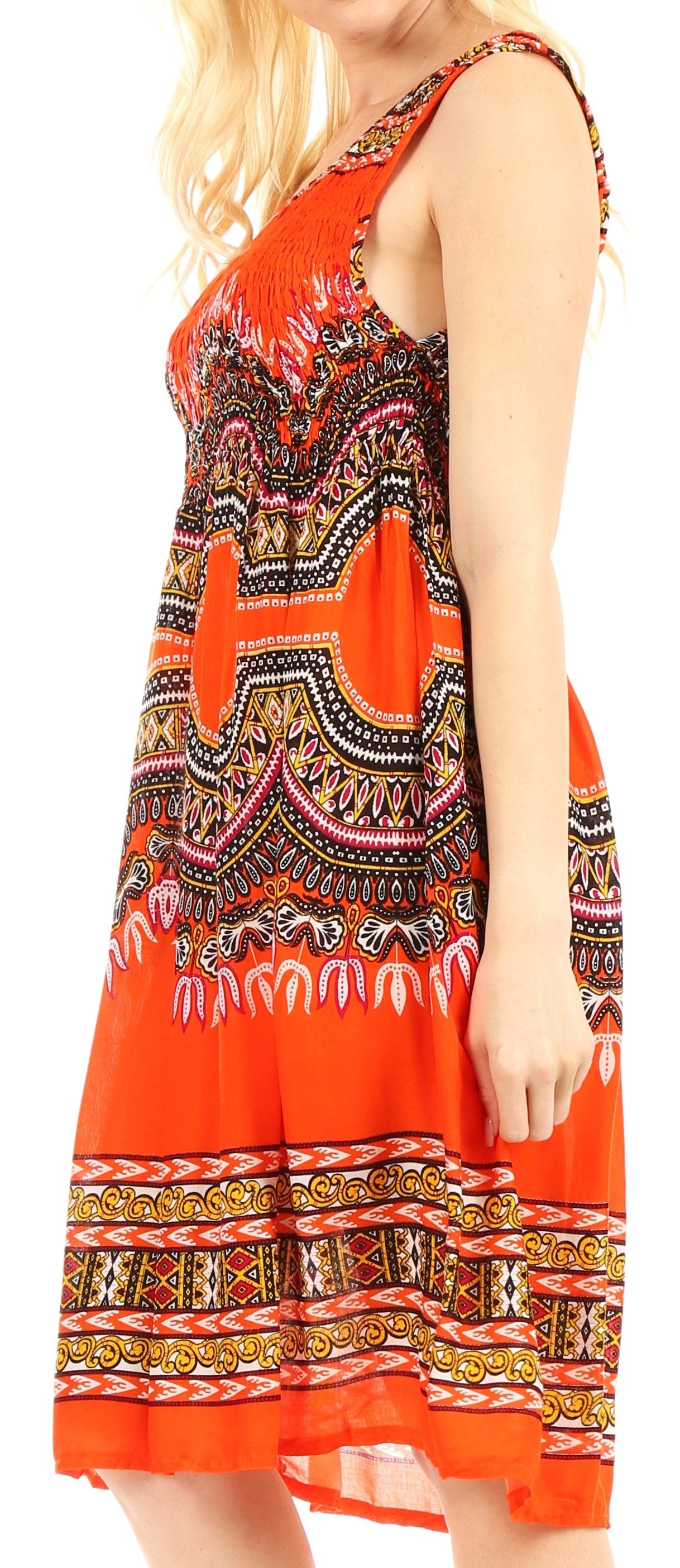 Orange dress with a colorful pattern on a person