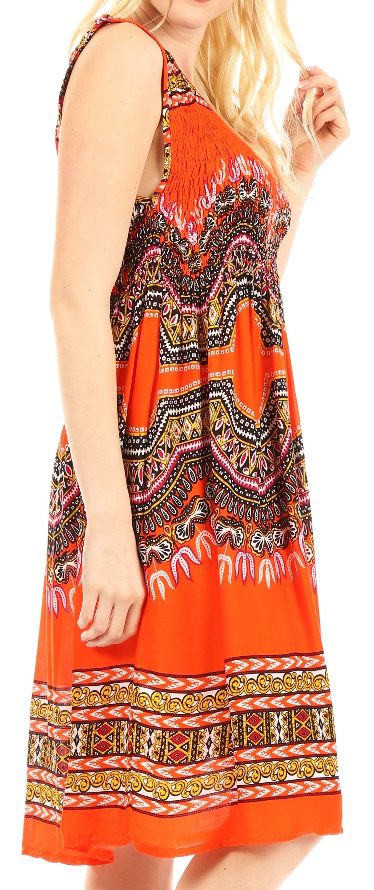 Orange patterned dress worn by a person