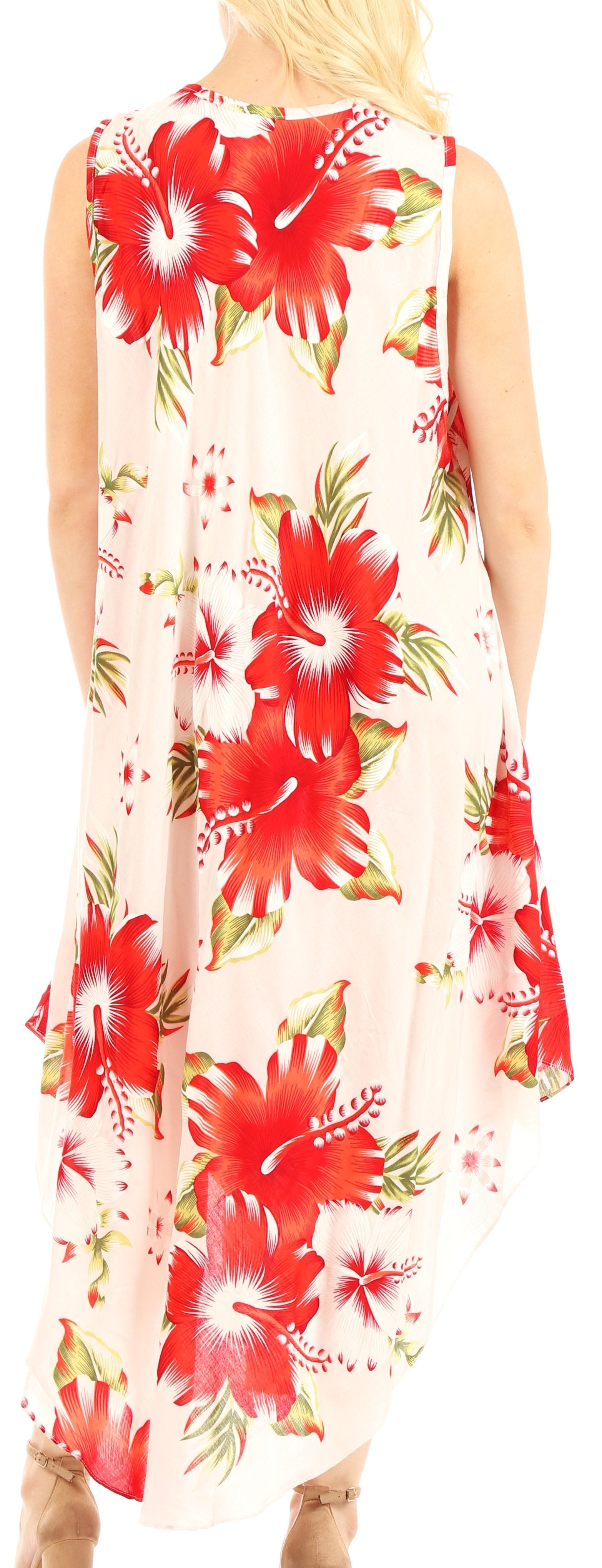 Floral dress with red flowers on a white background