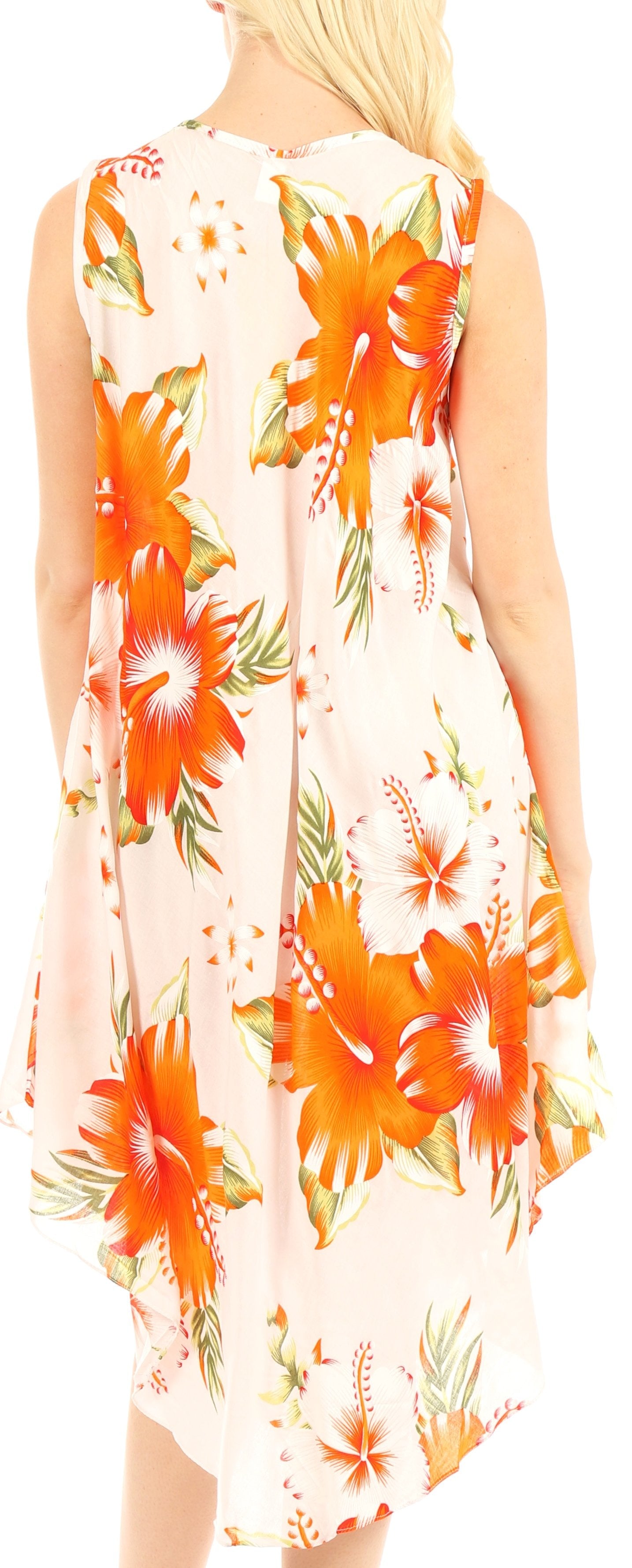 Floral dress with orange flowers on a white background