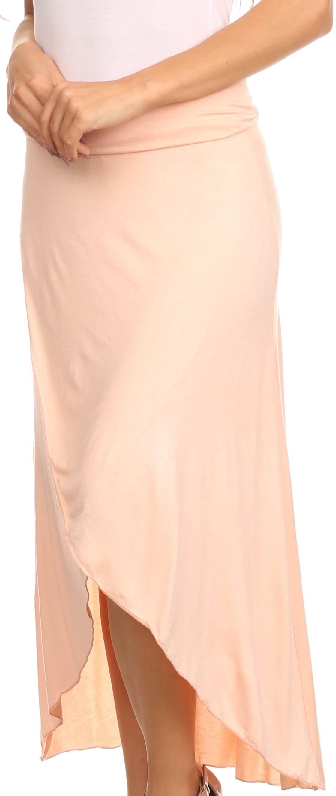 Light pink skirt worn by a person on a white background