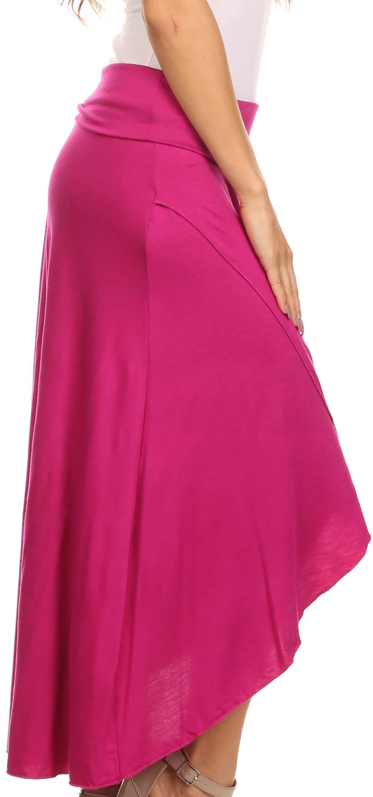 Pink skirt worn by a person on a white background