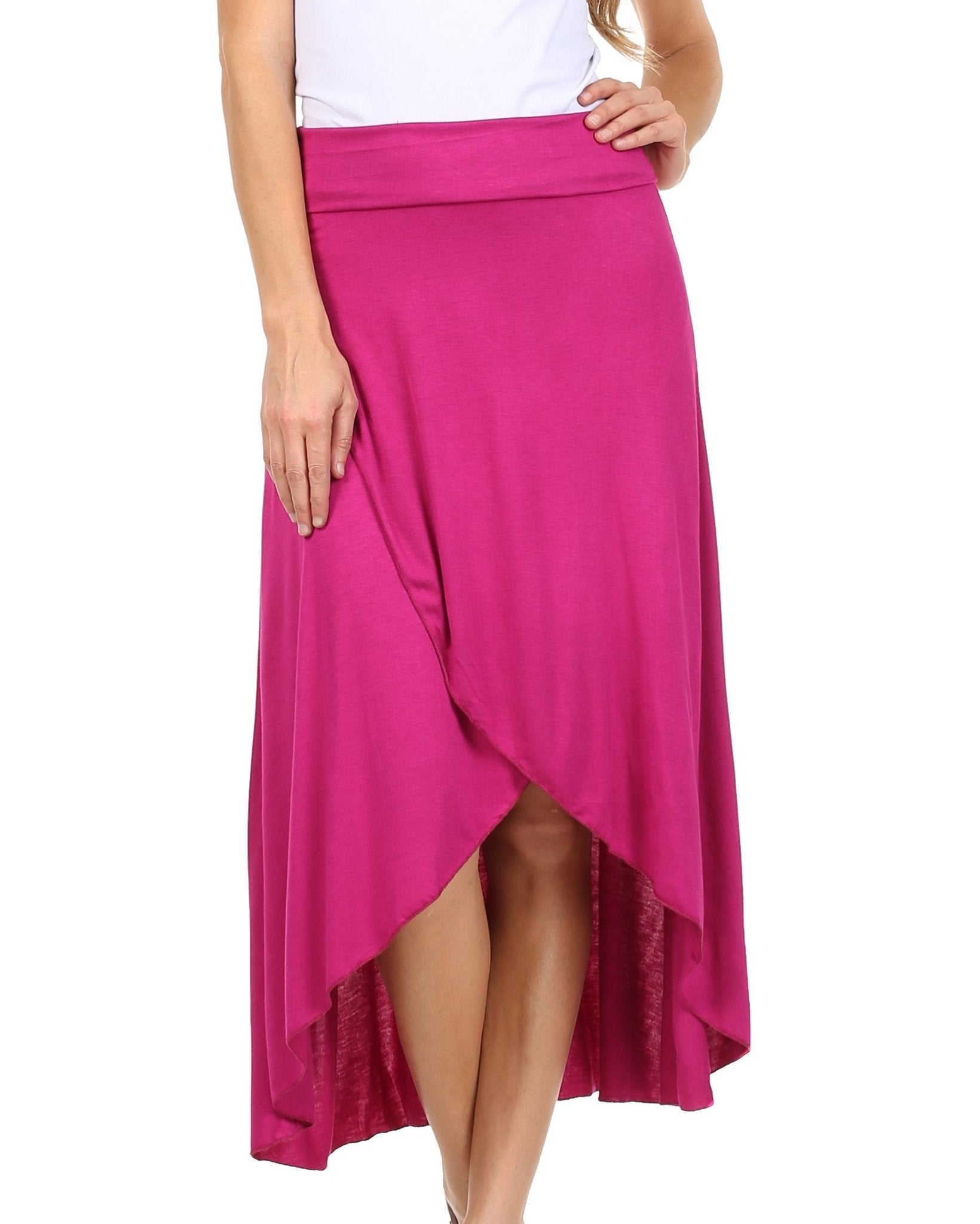 Pink skirt worn by a person on a white background