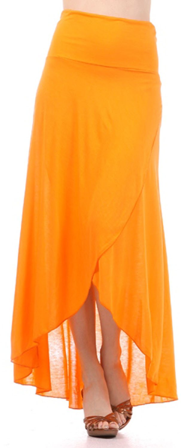 Orange skirt with a high-low hem on a white background