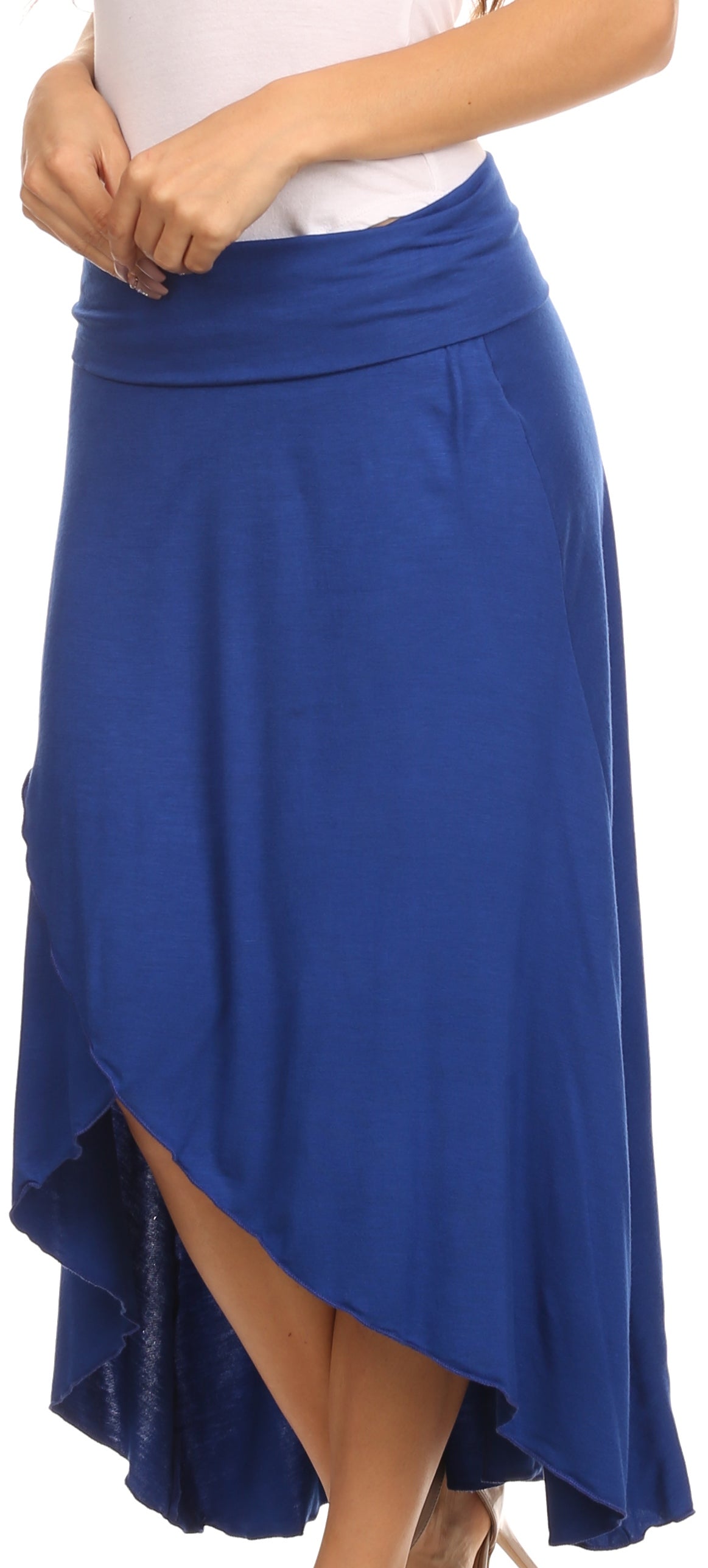 Blue skirt with a white top on a black background