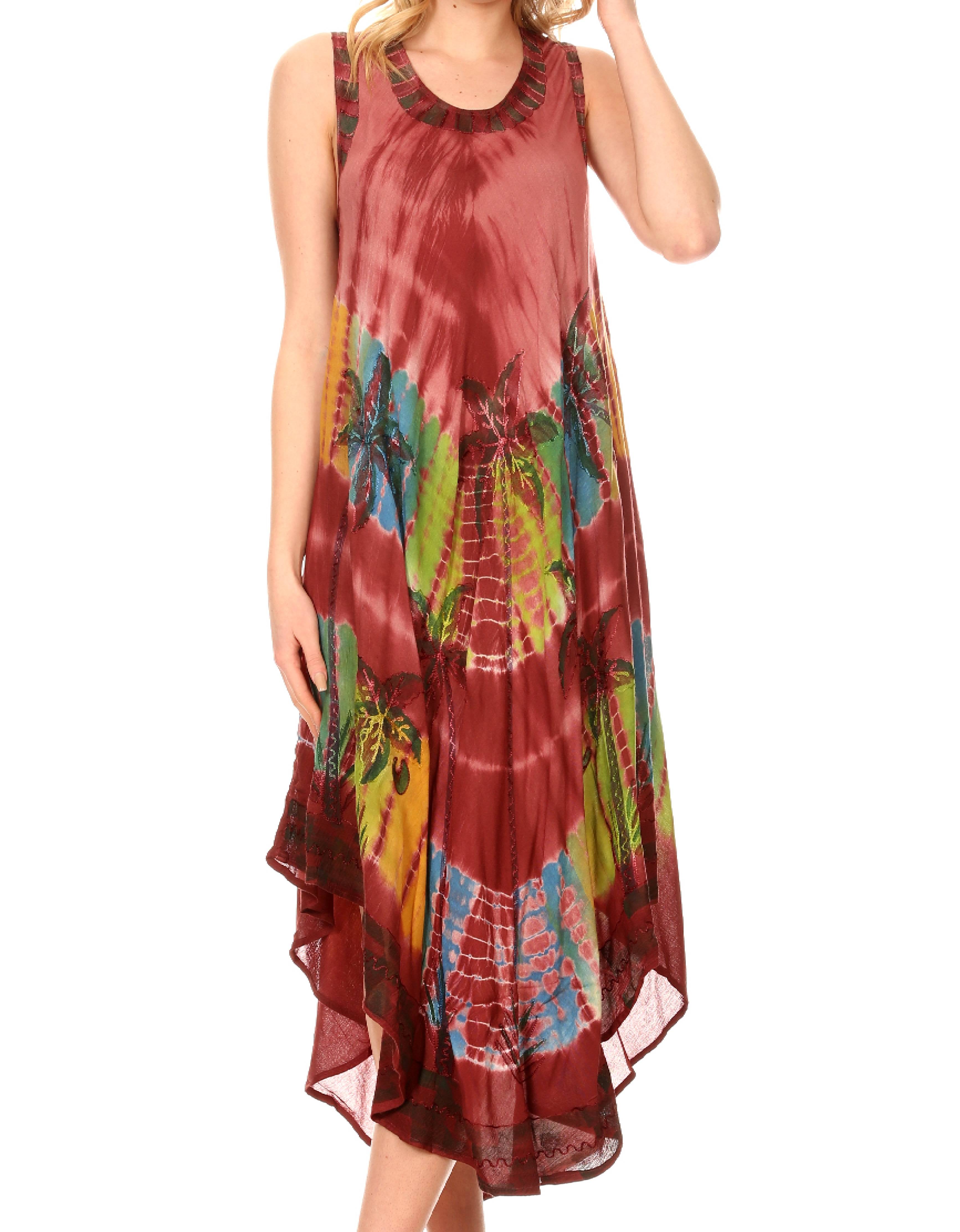 Woman wearing a red floral dress on a white background