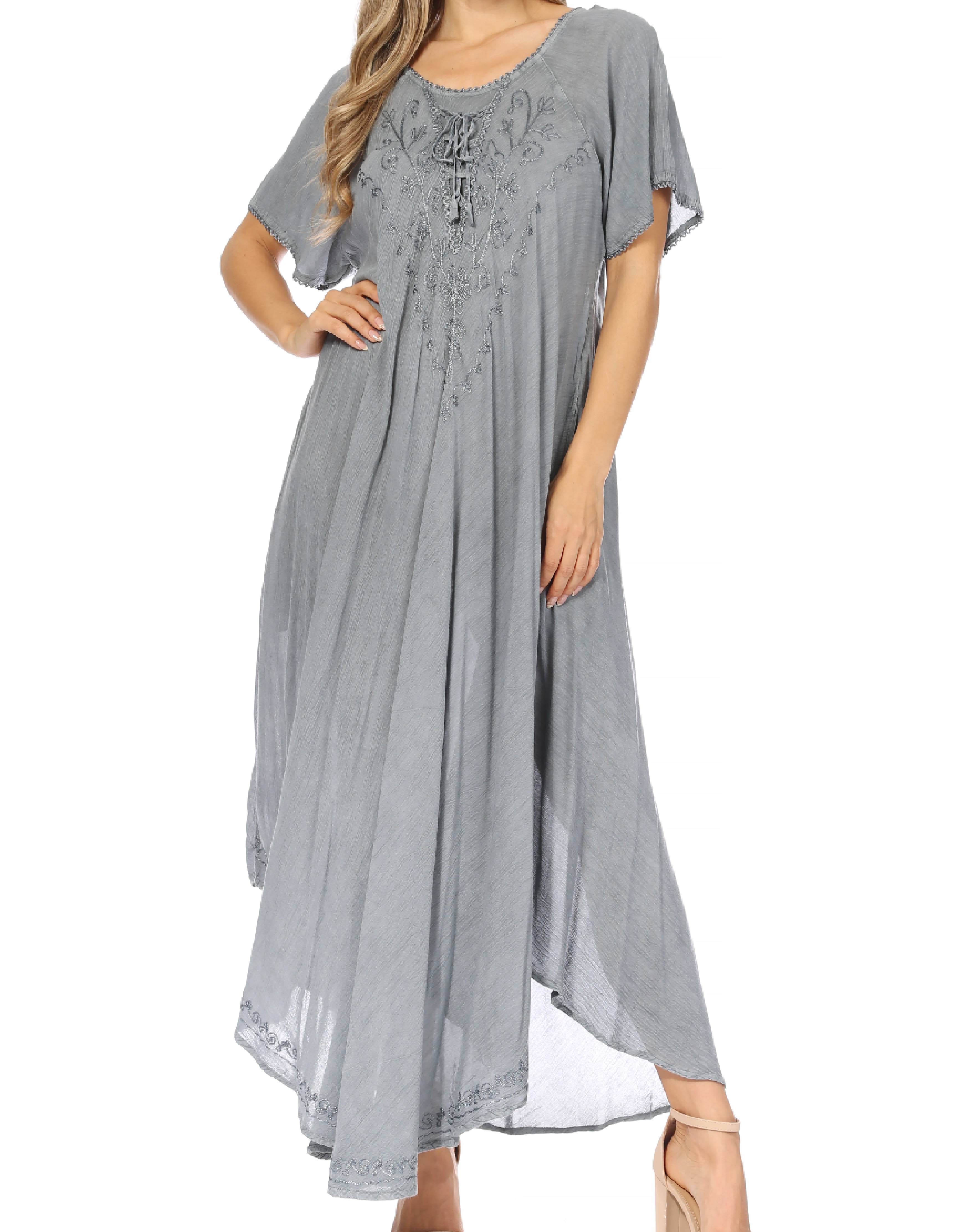Gray dress with lace details on a white background