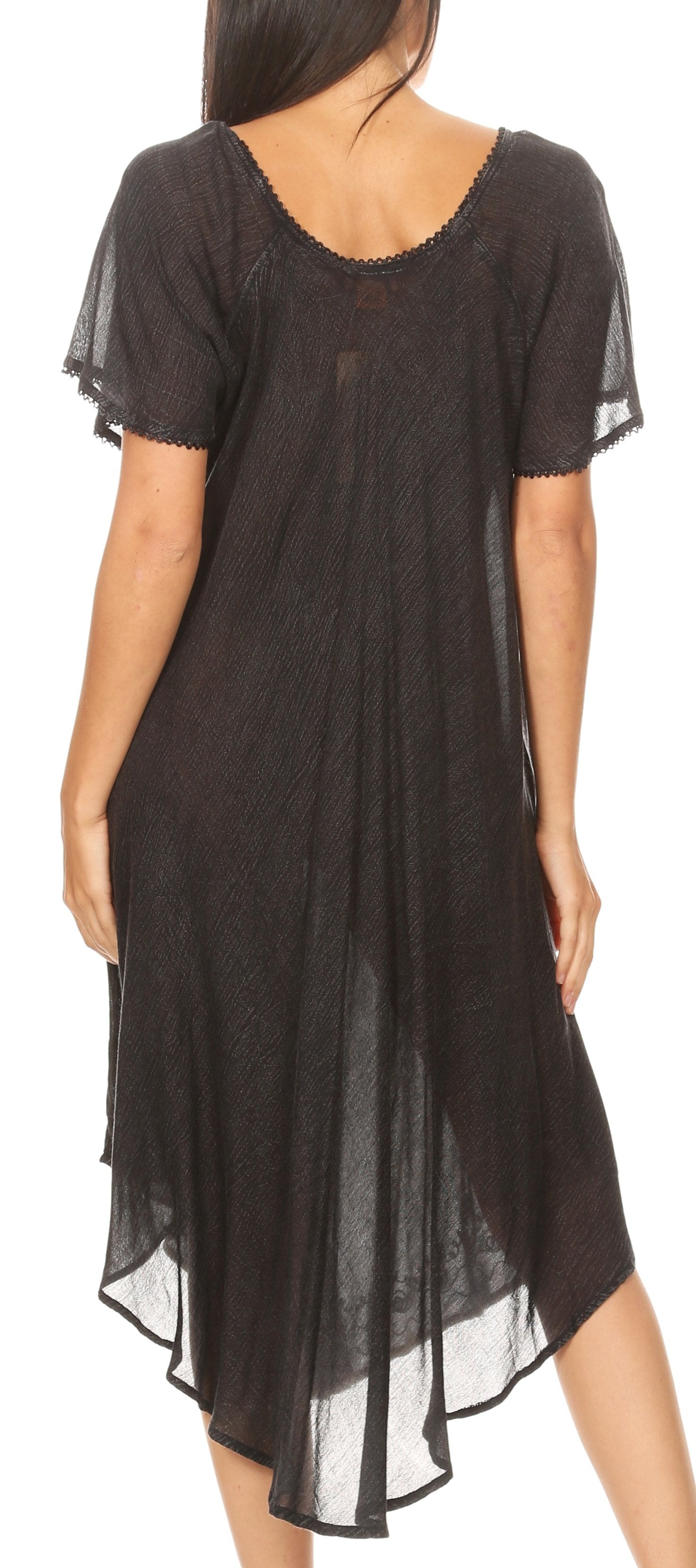 Black sheer dress with a flowing design on a white background