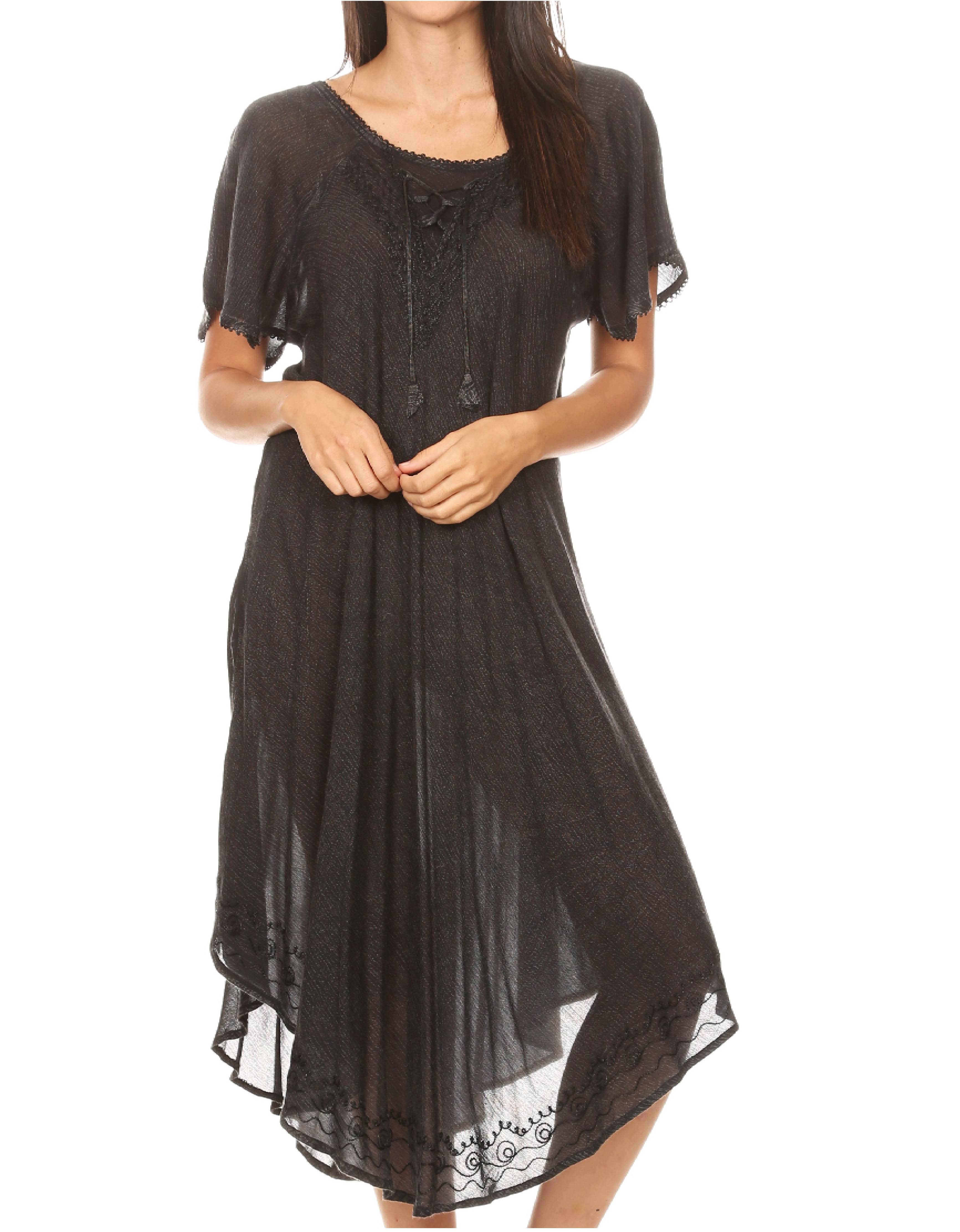 Black lace dress worn by a model on a white background