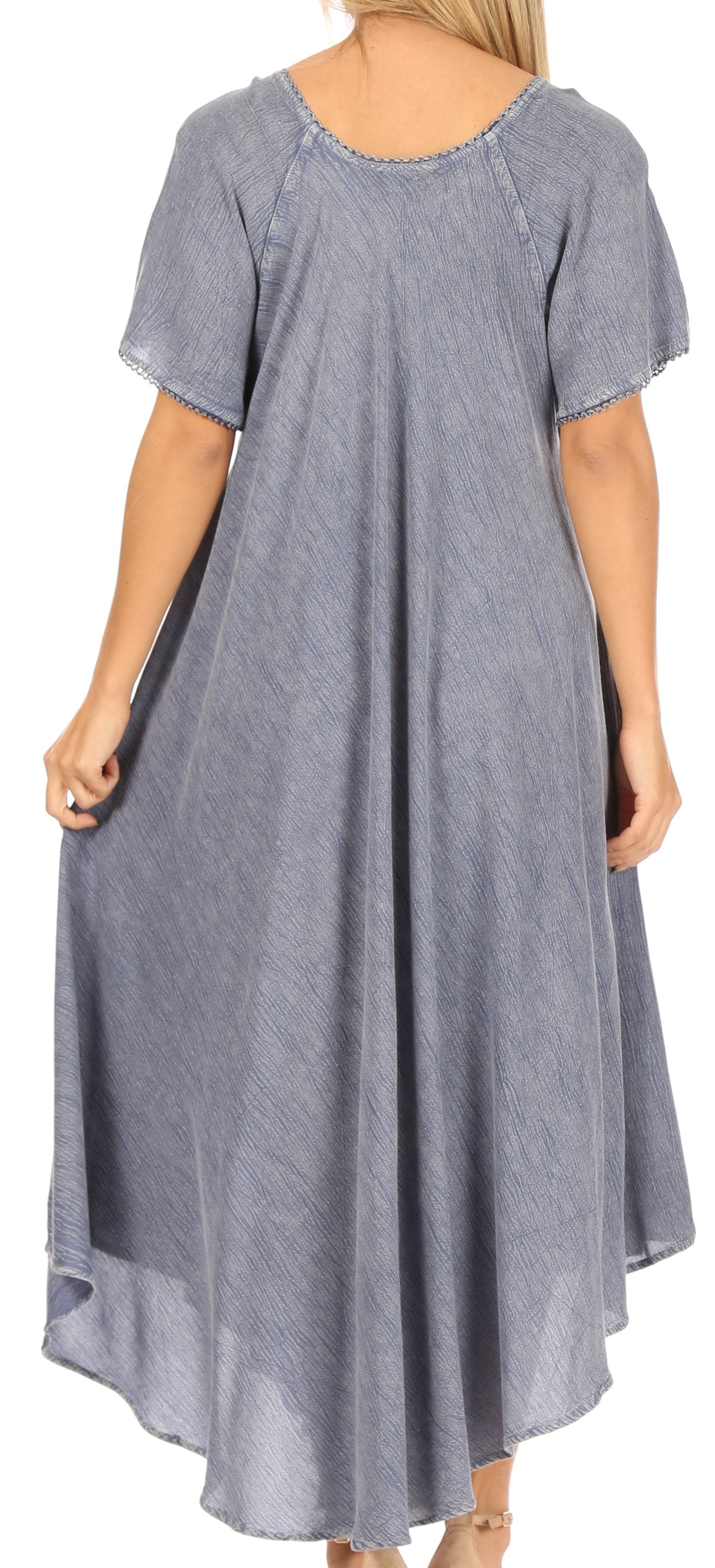 Long blue dress with short sleeves on a white background