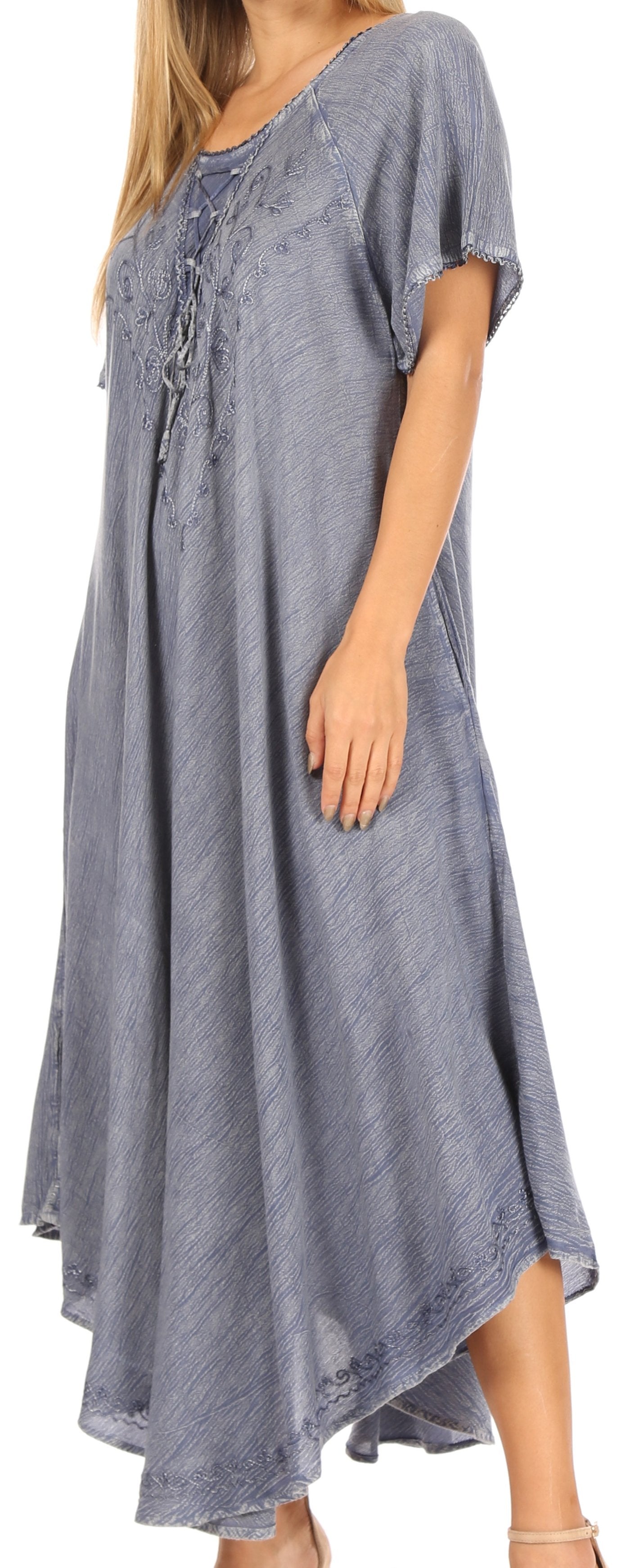 Blue dress with a loose fit and short sleeves on a white background