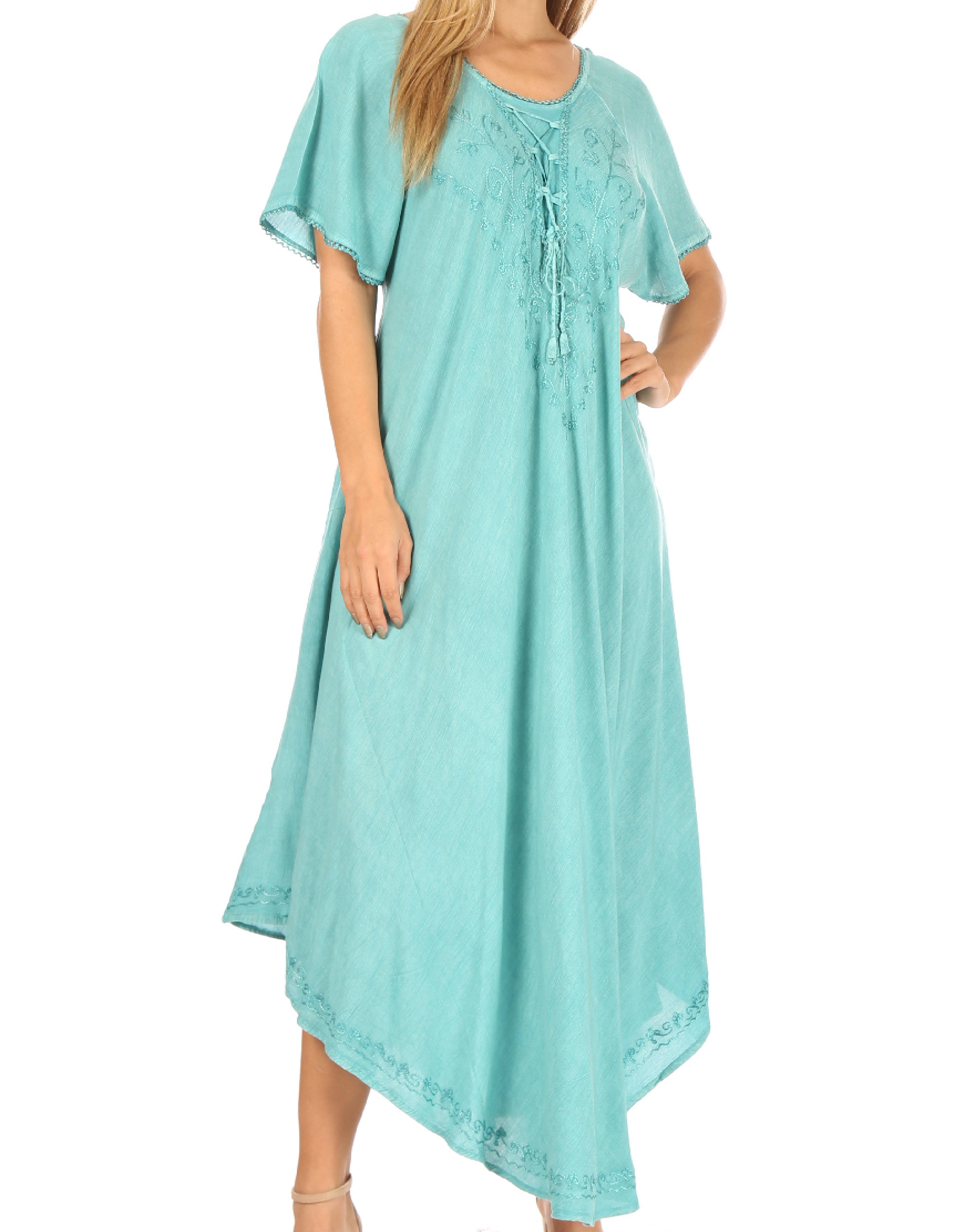 Woman wearing a light blue dress on a white background
