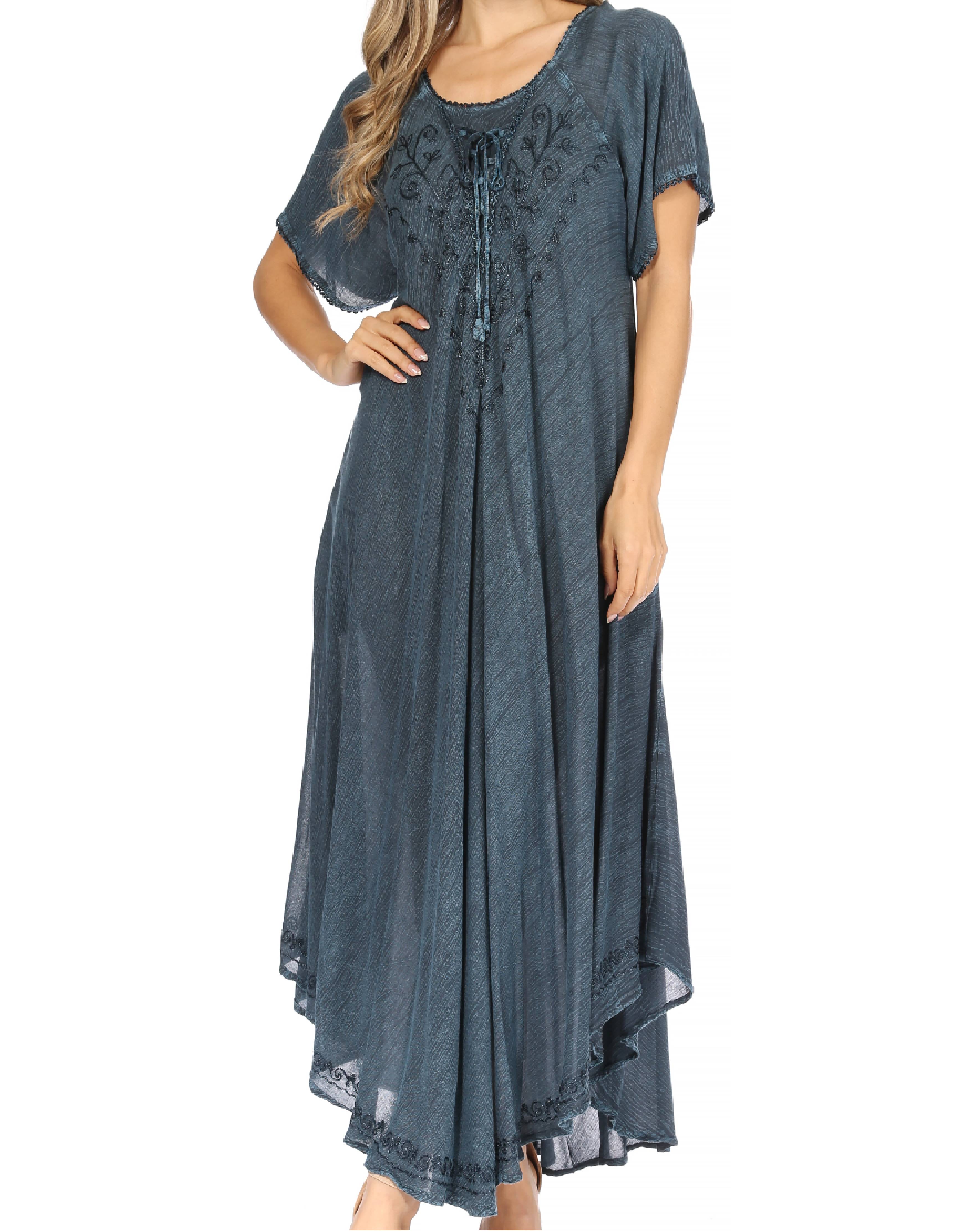 Blue lace dress worn by a model on a white background