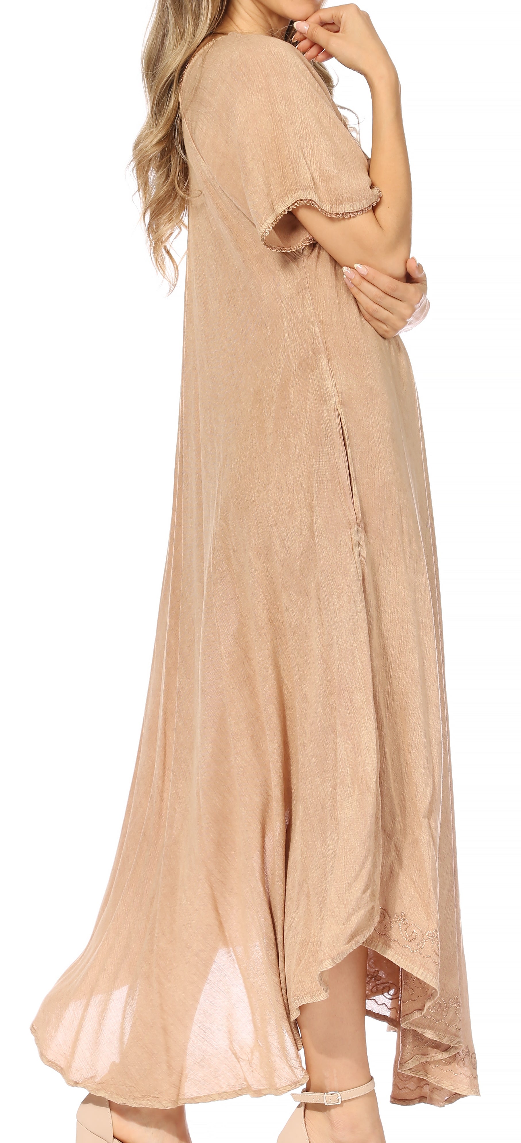 Beige dress with a plain white background