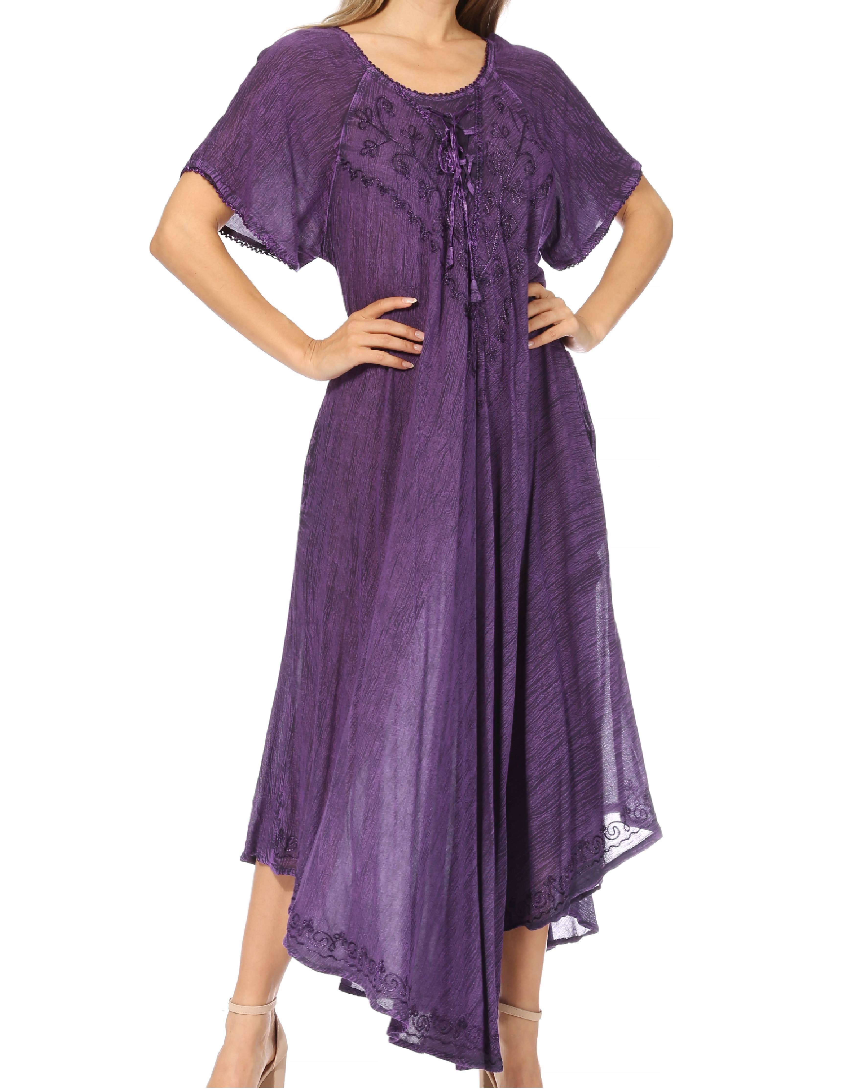 Purple dress with lace details on a white background